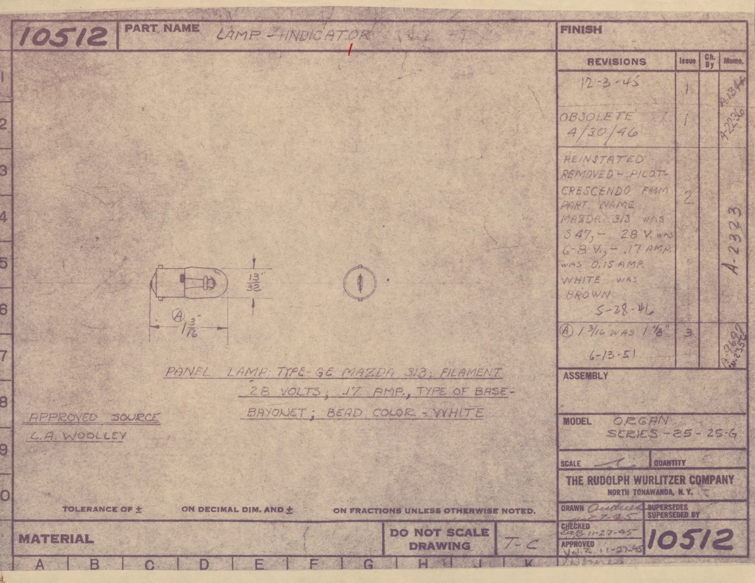 A technical blueprint for a lamp indicator panel, including detailed handwritten notes, diagrams, and specifications for electrical components.