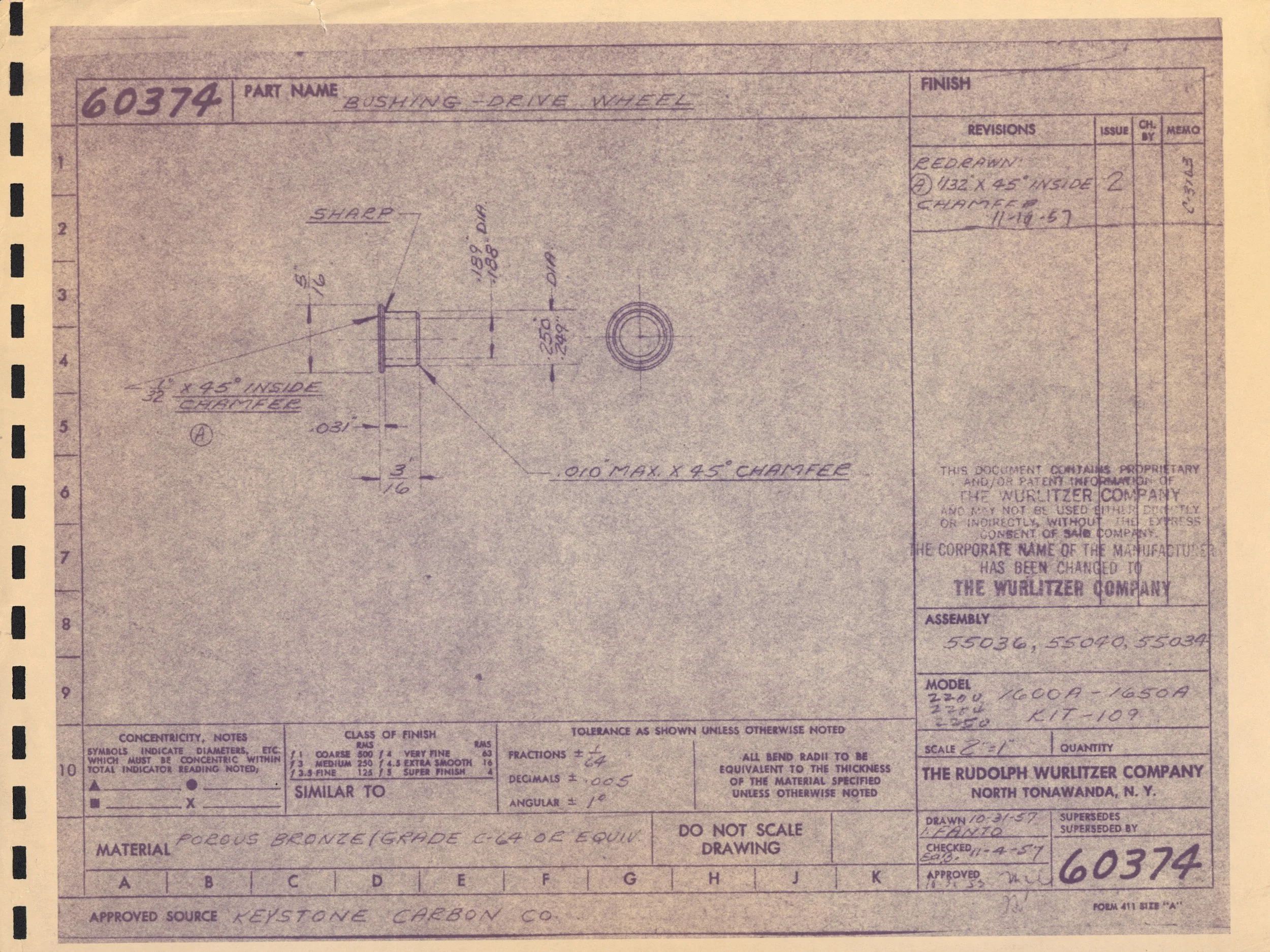 Blueprint drawing for a bushing drive wheel part with technical specifications and measurements.