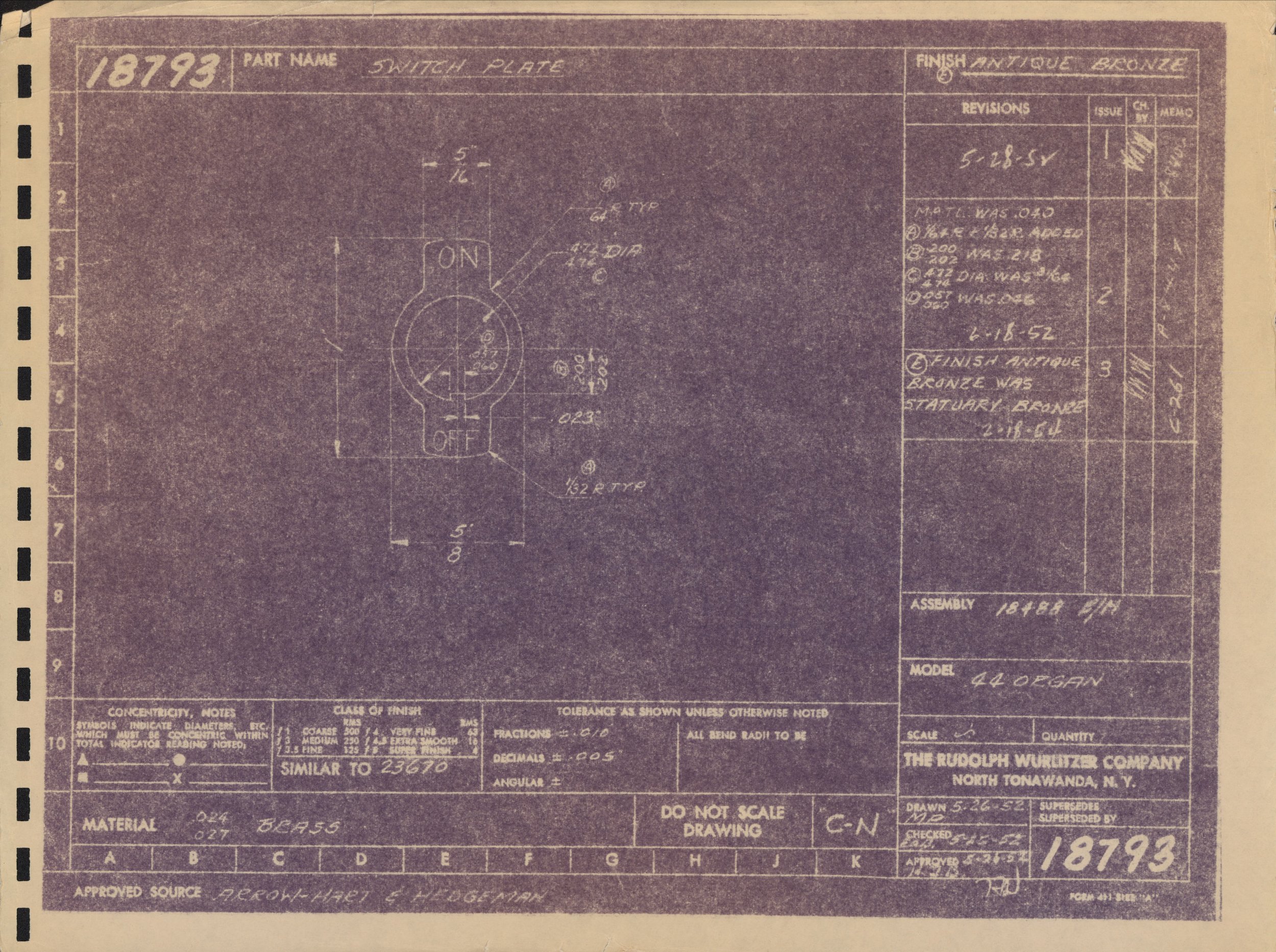 Blueprint drawing of a switch plate, including technical specifications and annotations.
