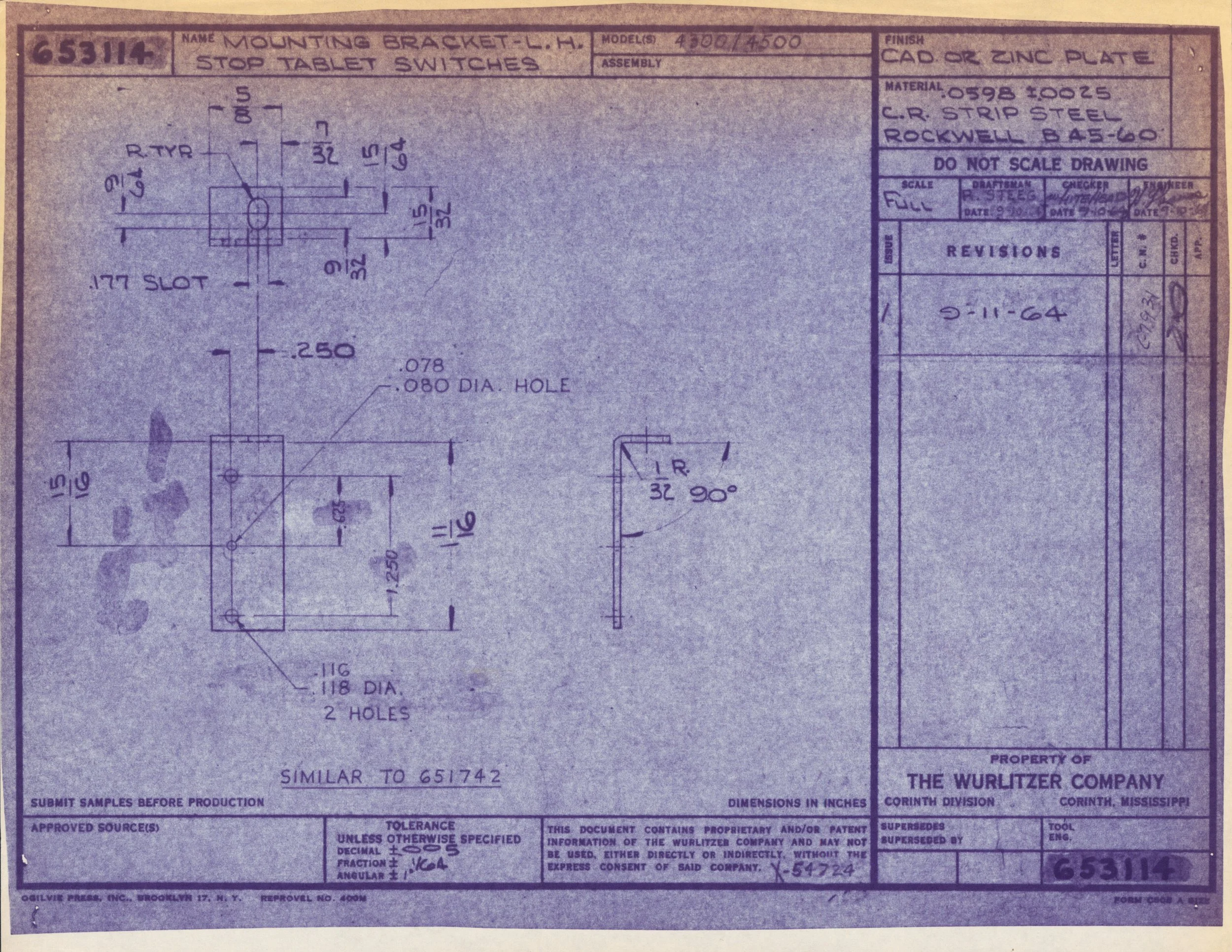 Blueprint drawing of mounting bracket stop tablet switches, showing detailed measurements and specifications.