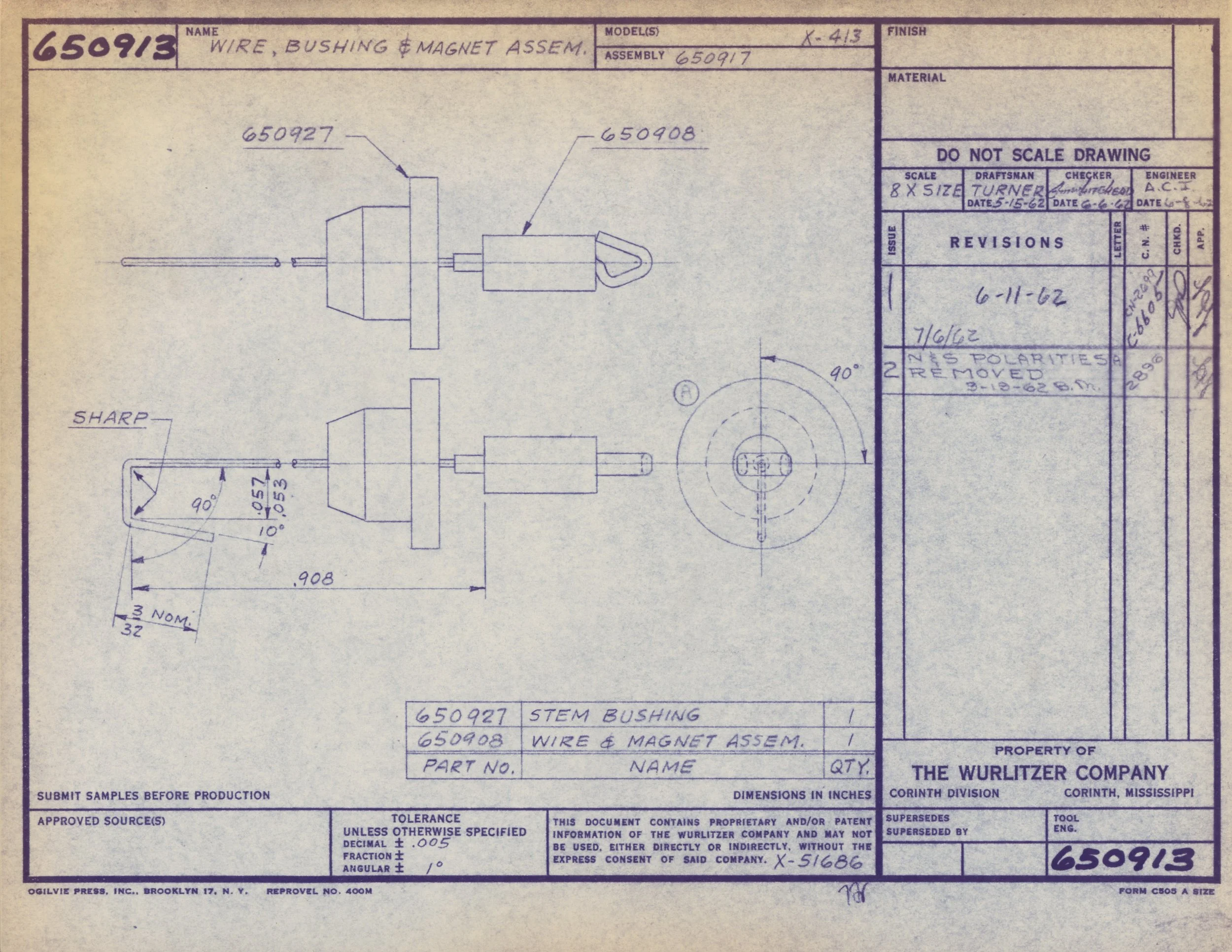 Technical engineering drawing of an electromagnetic device with detailed schematics, dimensions, and annotations.