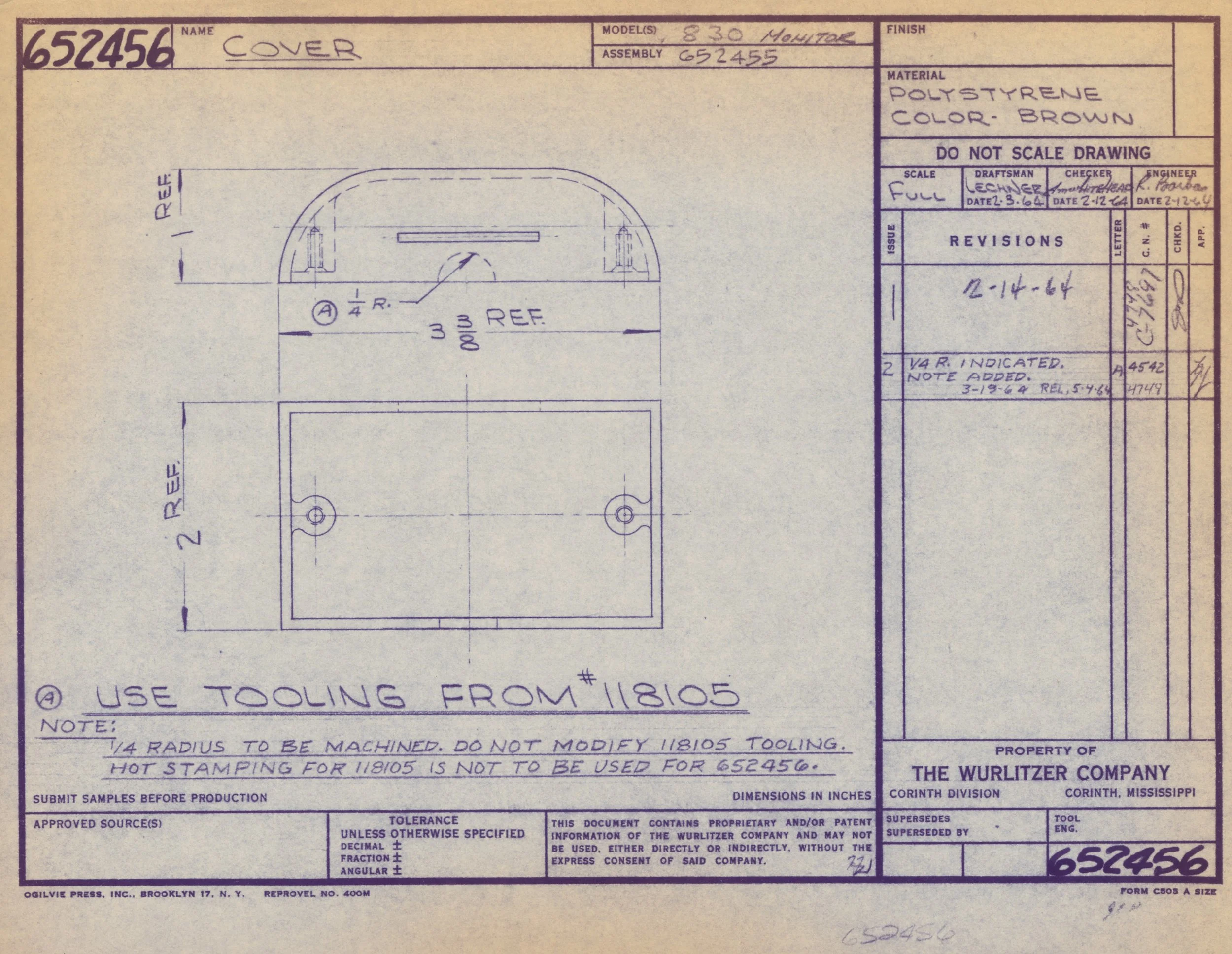 Technical drawing of a hockey goal post labeled 'Cover', showing dimensions and specifications, with handwritten notes and revisions.