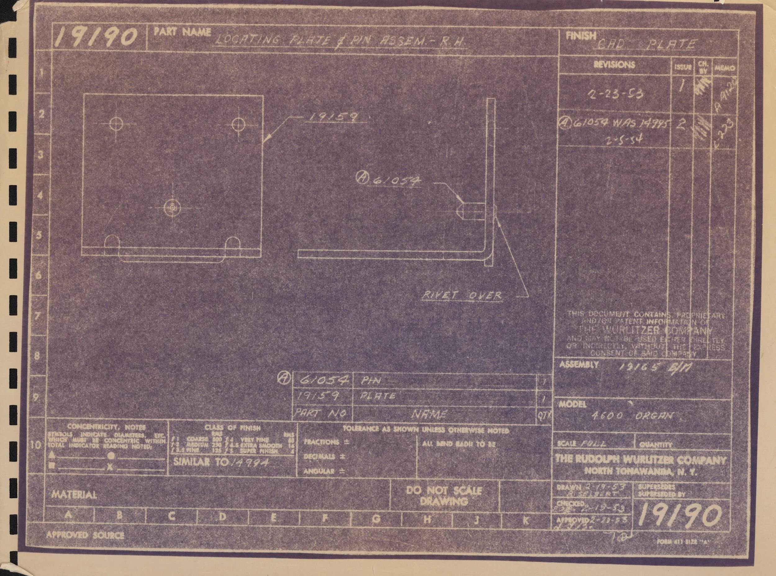 Blueprint drawing for a hockey rink, labeled with part and material information, with handwritten notes including part numbers and dates, and decorative border on the sides.