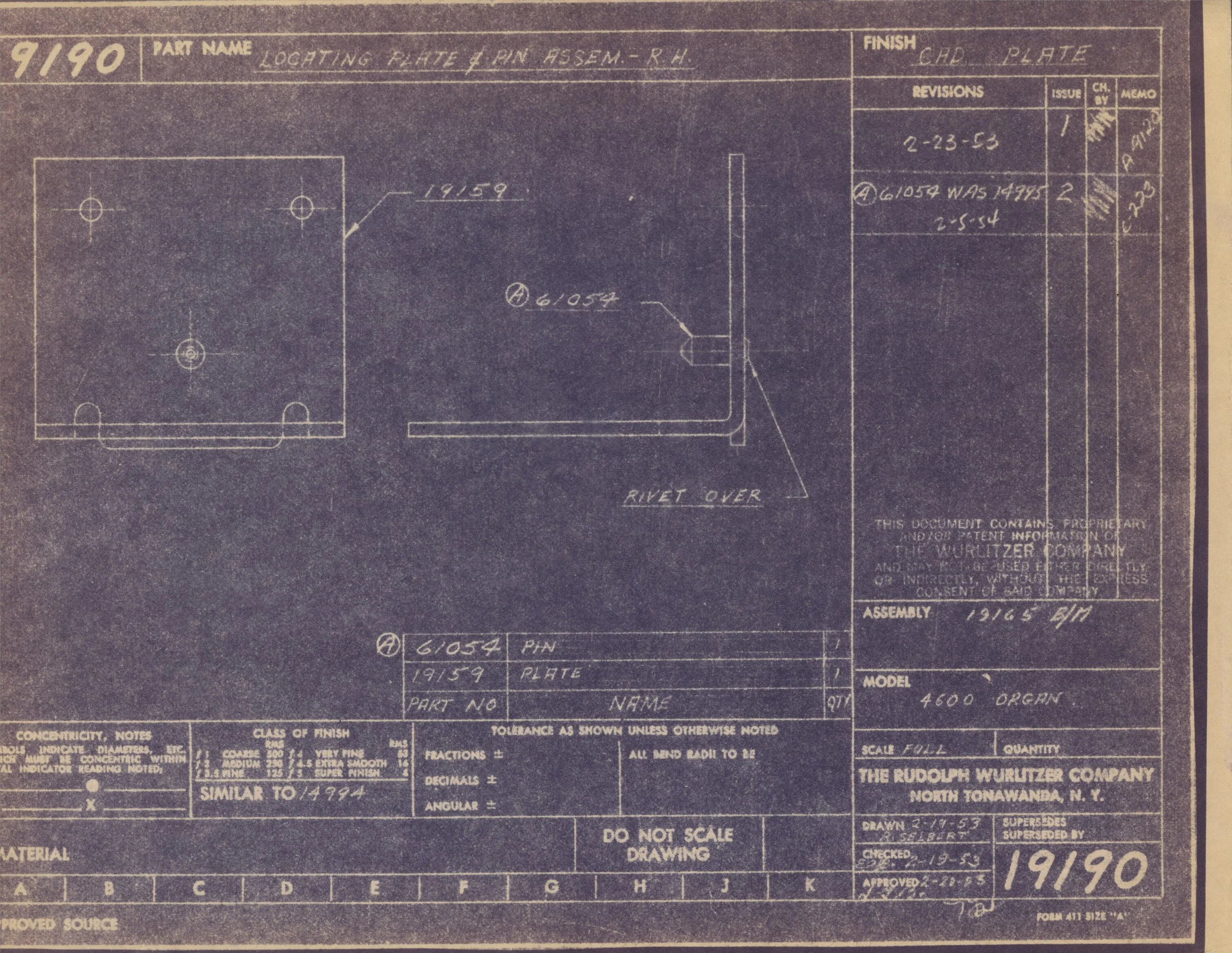 Blueprint drawing for a mechanical part with annotations, part numbers, and technical specifications.
