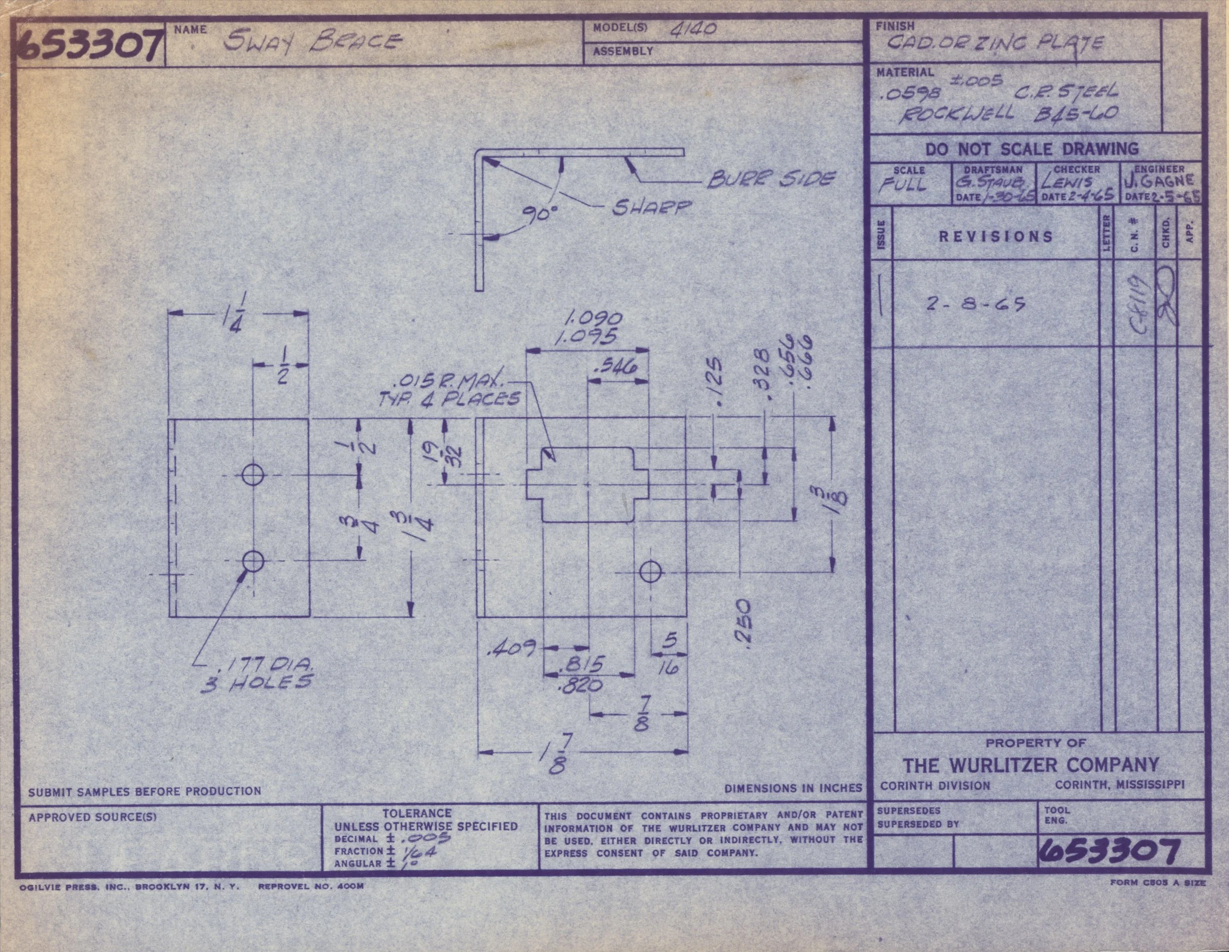 Blueprint drawing for a sledge brace with measurements, specifications, and notes on materials and construction details.