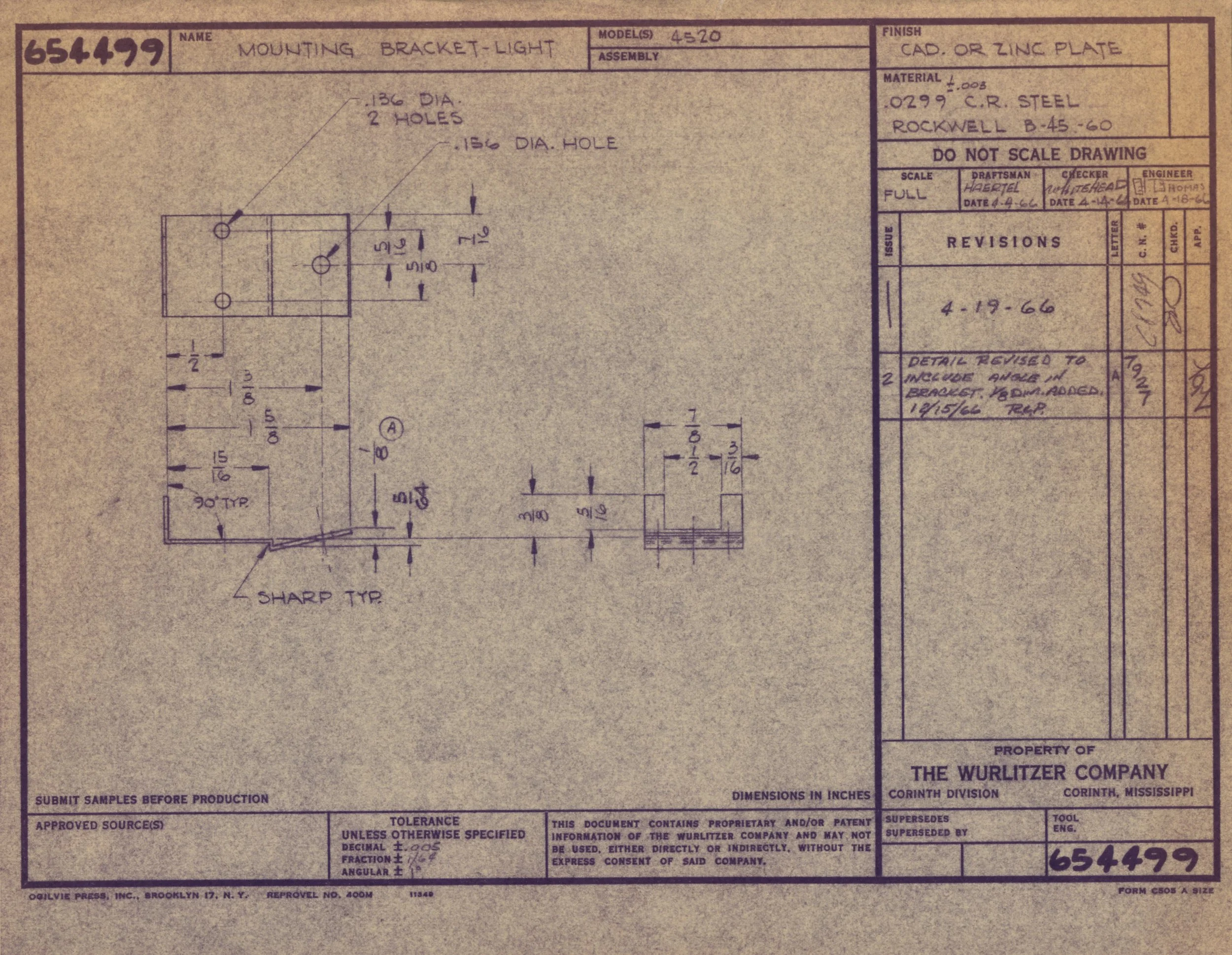 Technical engineering drawing of a mounting bracket-light, showing measurements and detailed specifications.