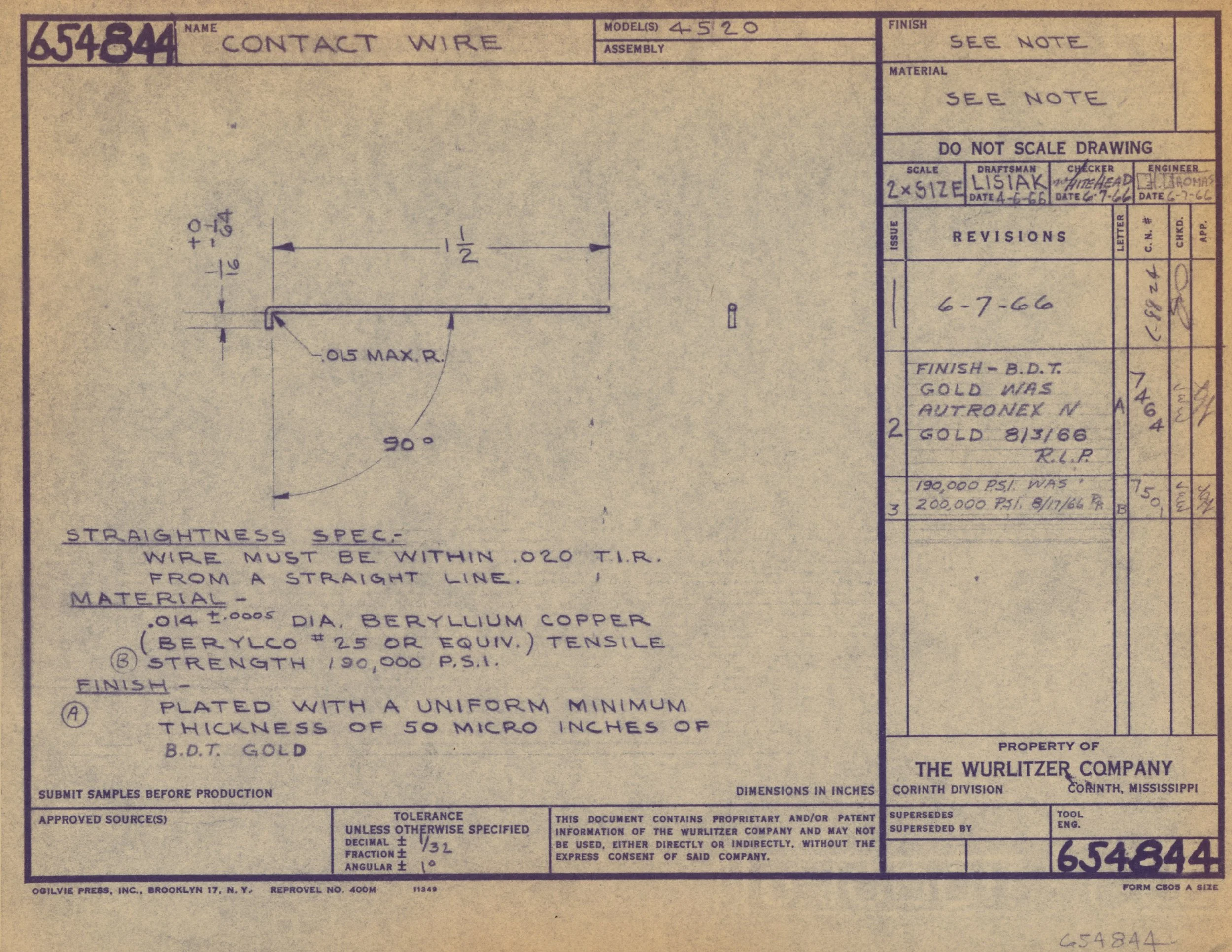A technical blueprint or engineering drawing for contact wire, including specifications, measurements, and notes related to its design and materials.