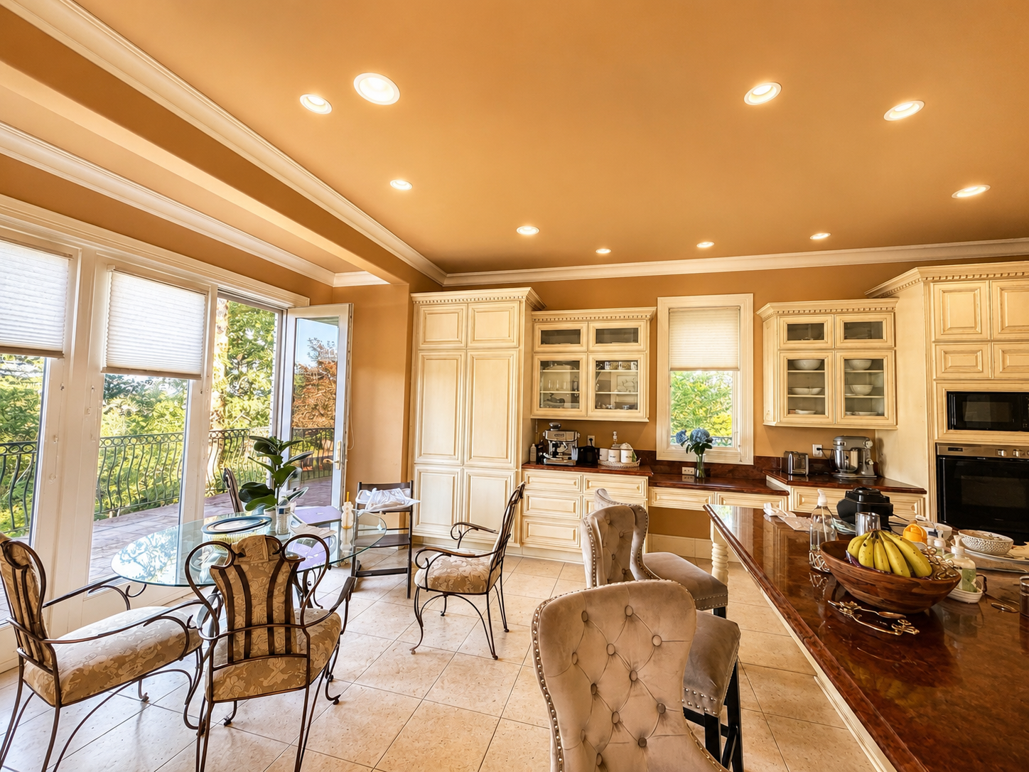 Refinished kitchen cabinets & interior walls and ceilings painting project completed by Salazar Custom Finish in Salem, OR 