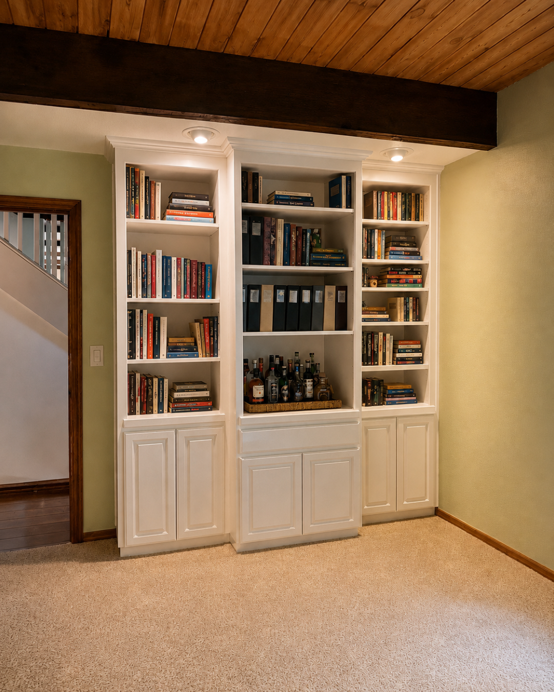 Built in book shelf painting project completed in Sauvie Island, Portland OR 