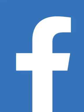 Facebook logo with a white lowercase 'f' on a blue background.