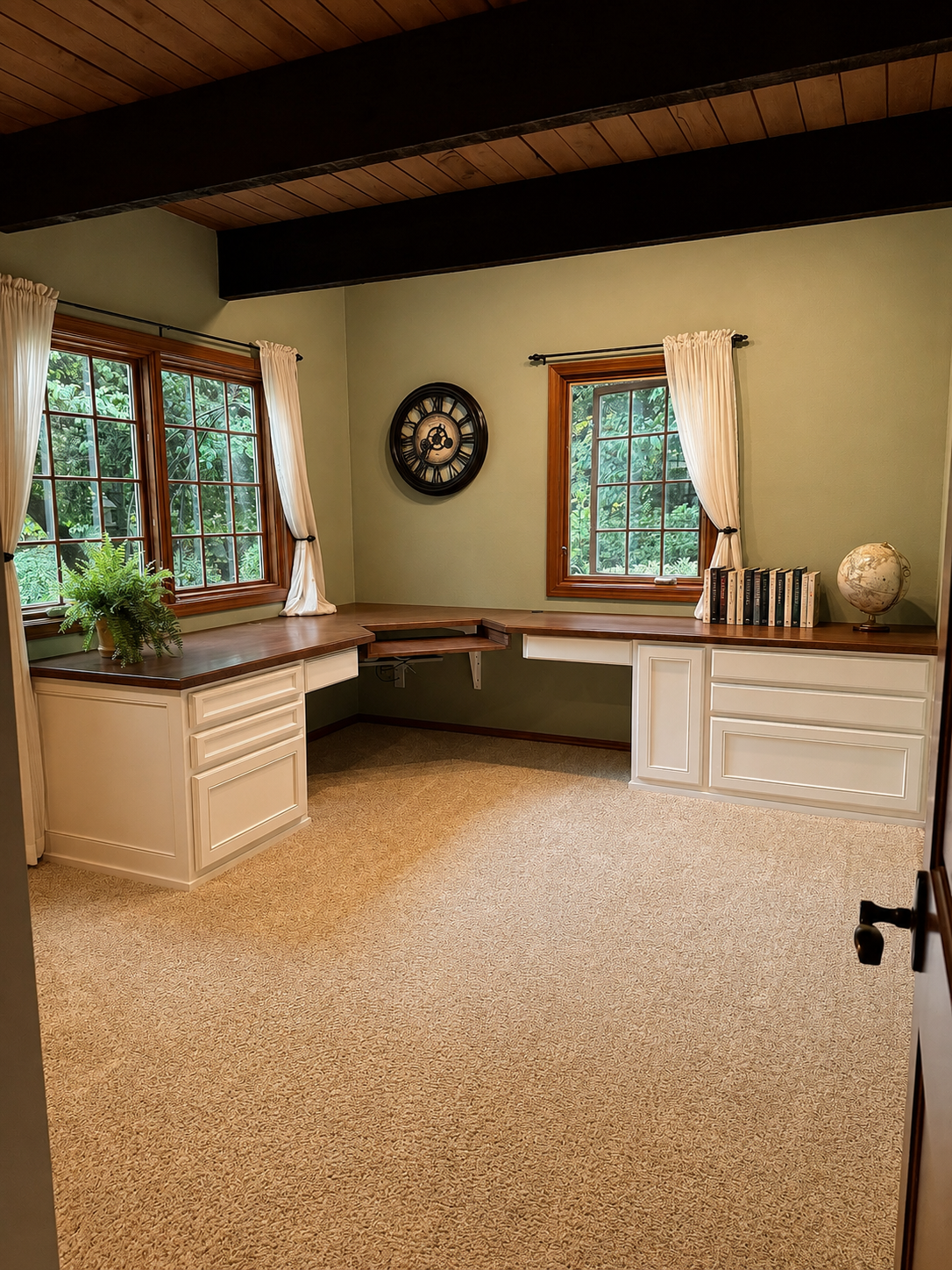 Desk cabinet painting project & interior walls & ceilings painting project completed by Salazar Custom Finish in Sauvie Island, Portland