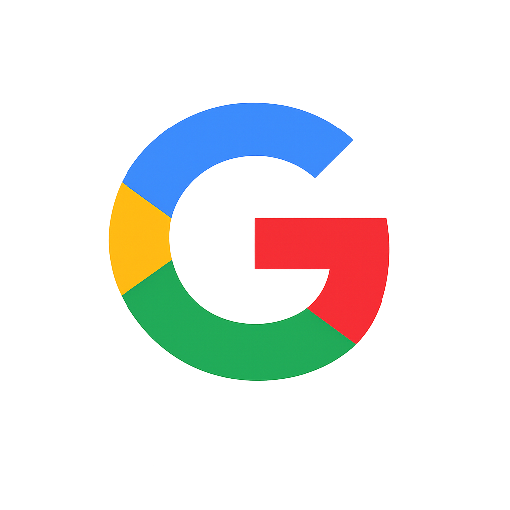 Google logo styled to look three-dimensional with a color wheel design, featuring sections in blue, yellow, green, and red.
