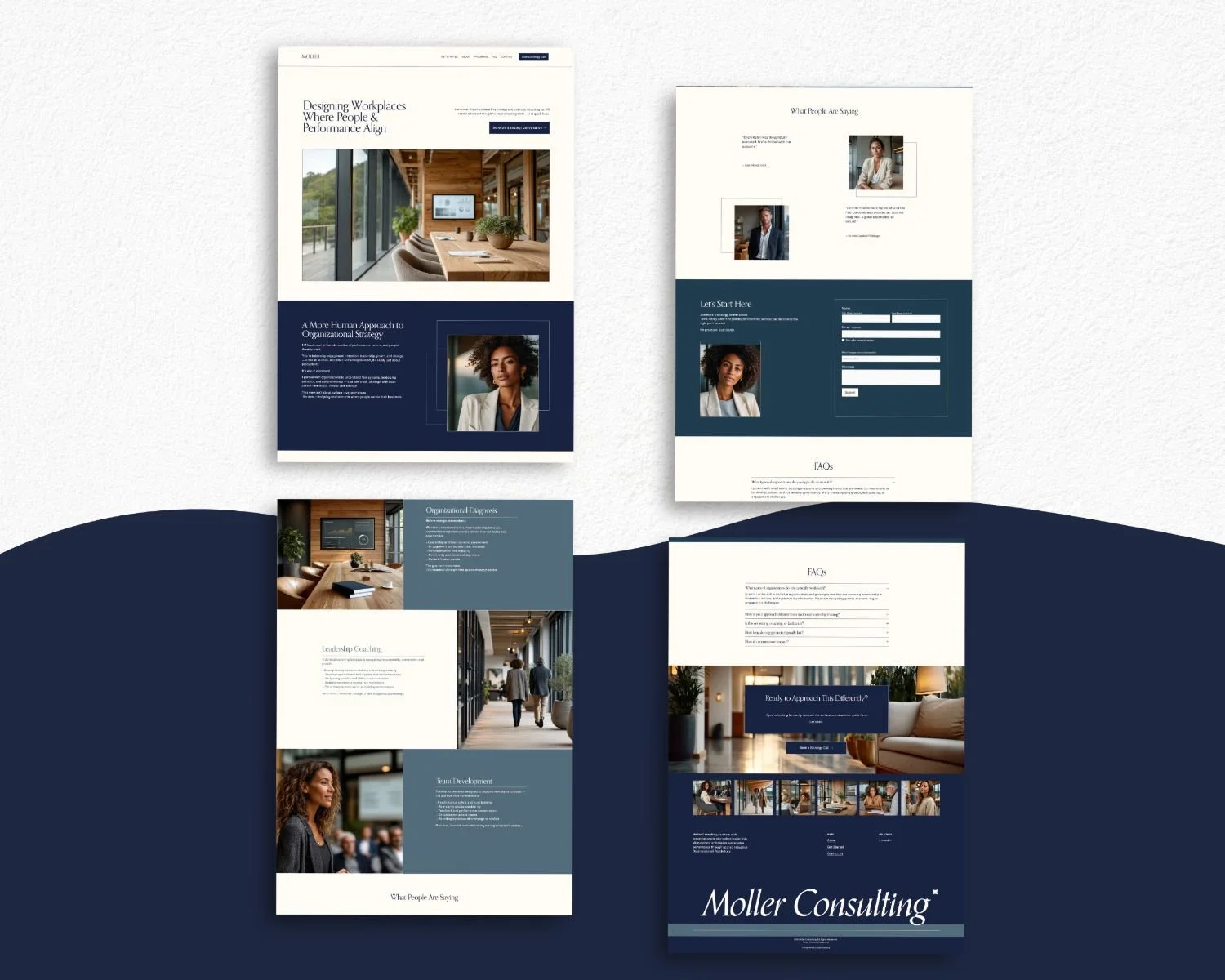 One-page Squarespace consulting website template with clean corporate layout, professional sections, and modern design for business consultants and coaches.