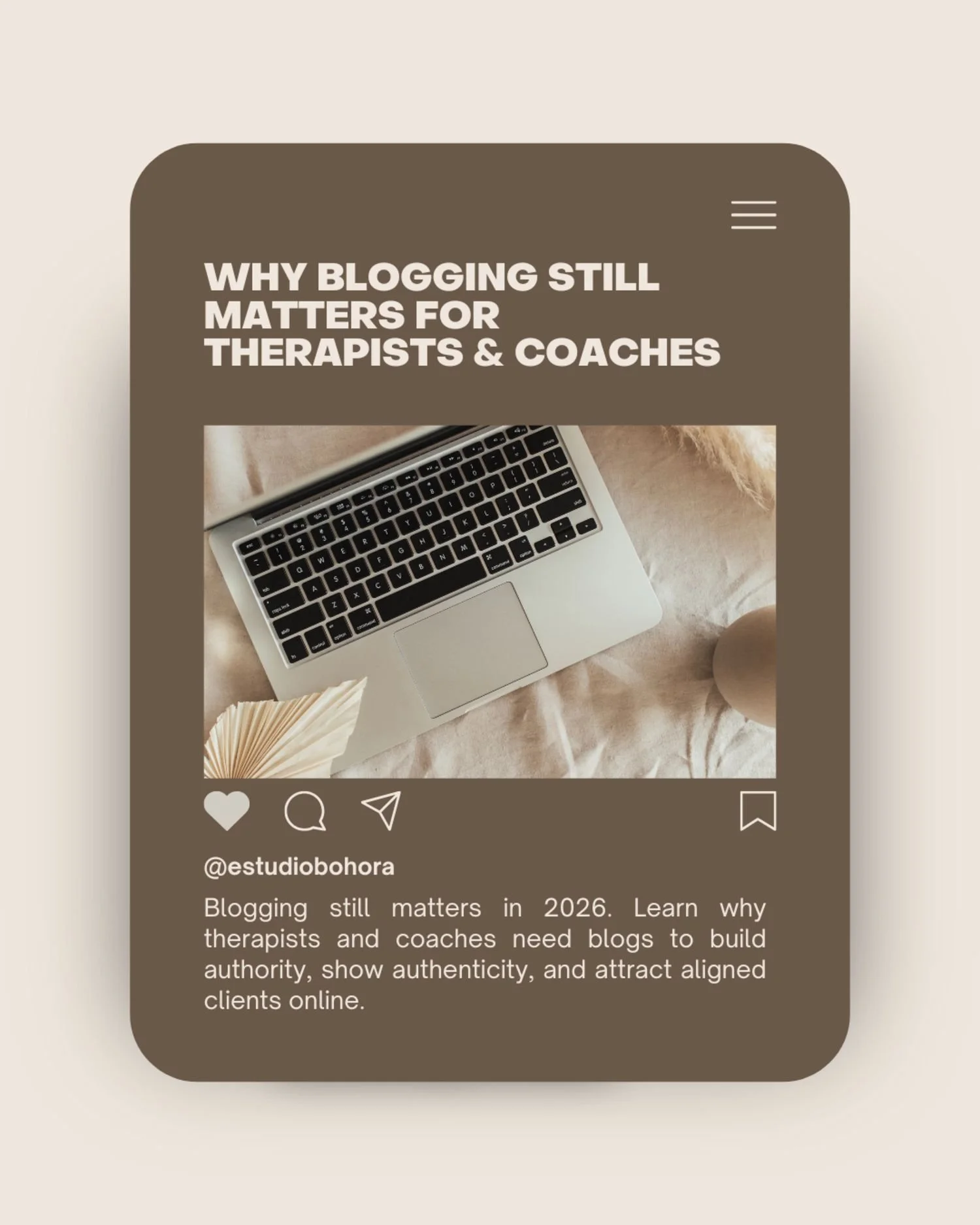 Minimalist editorial image showing a laptop and workspace used to illustrate blog post ideas for therapists in 2025, highlighting blogging strategy, authenticity, and content marketing for coaches and mental health professionals.