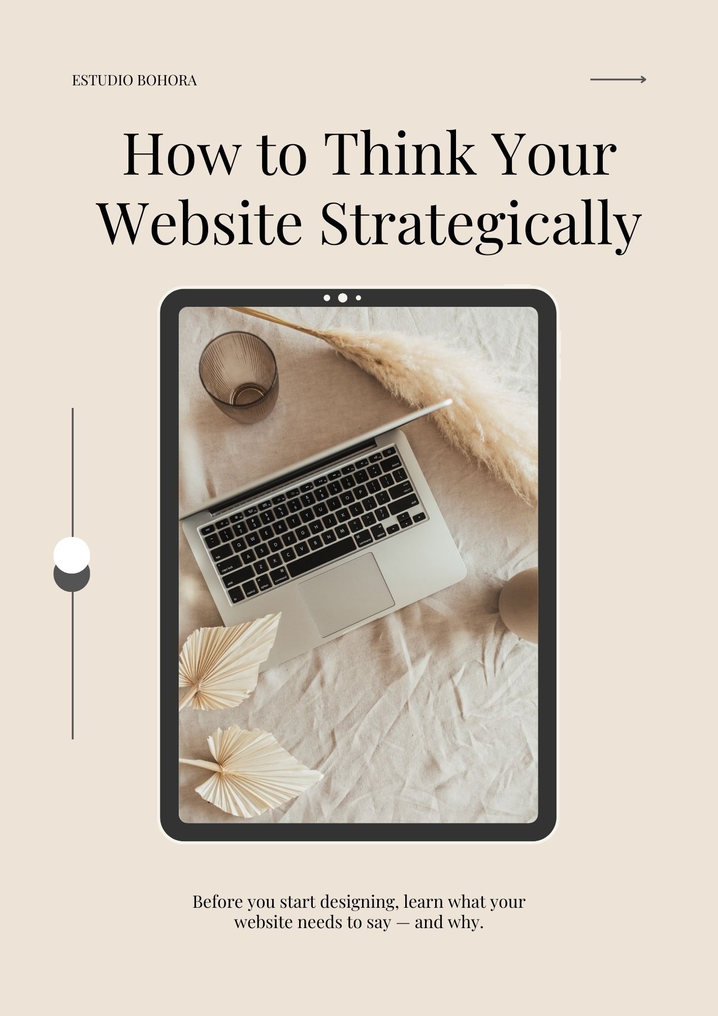 Lead magnet cover showing a minimalist workspace and laptop, representing a strategic guide to help therapists and service-based business owners clarify their website message before designing.