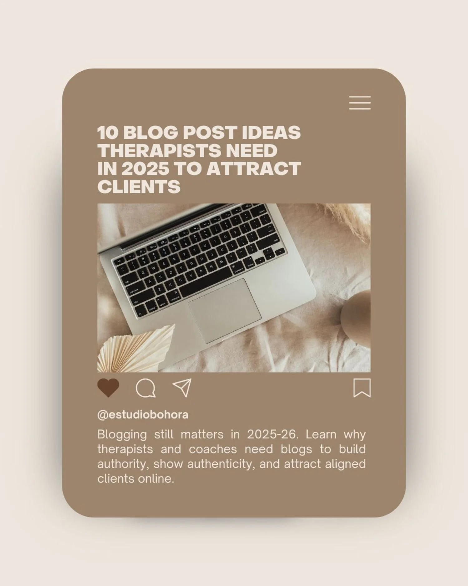 Minimalist editorial image showing a laptop and workspace used to illustrate blog post ideas for therapists in 2025, highlighting blogging strategy, authenticity, and content marketing for coaches and mental health professionals.