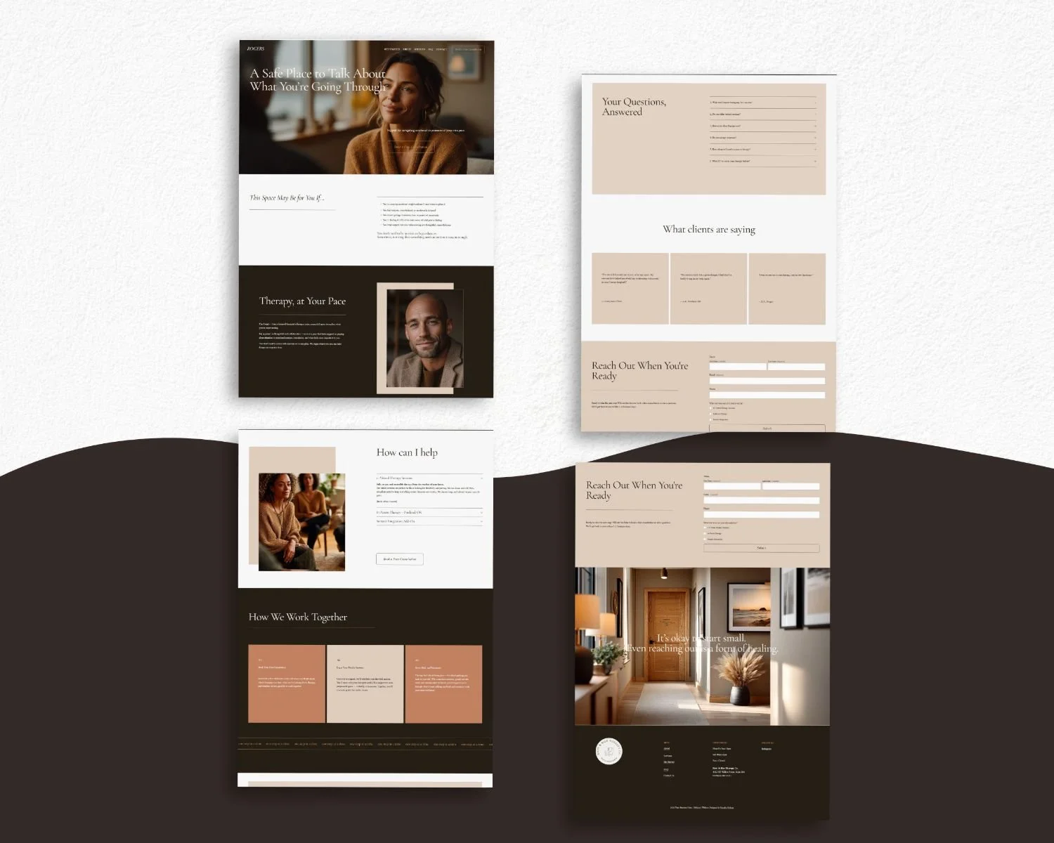 Warm and minimalist therapist website template on Squarespace, designed for psychologists and counselors with clear sections and client-focused layout.