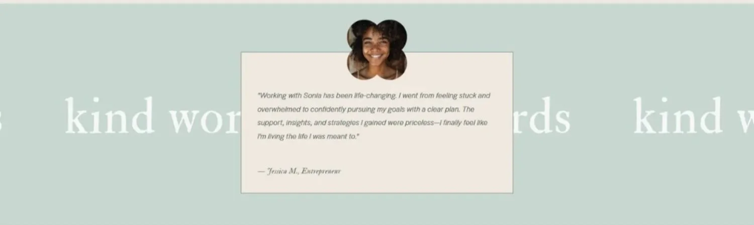 Calm therapist homepage design showing a structured therapy process, testimonials, and clear sections for a Squarespace therapist website