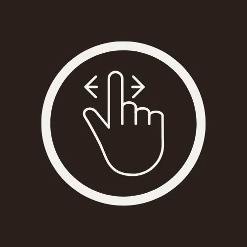 Icon of a hand with a finger pointing upward, surrounded by a circle, with arrows pointing left and right, indicating 'swipe' or 'slide' gesture.
