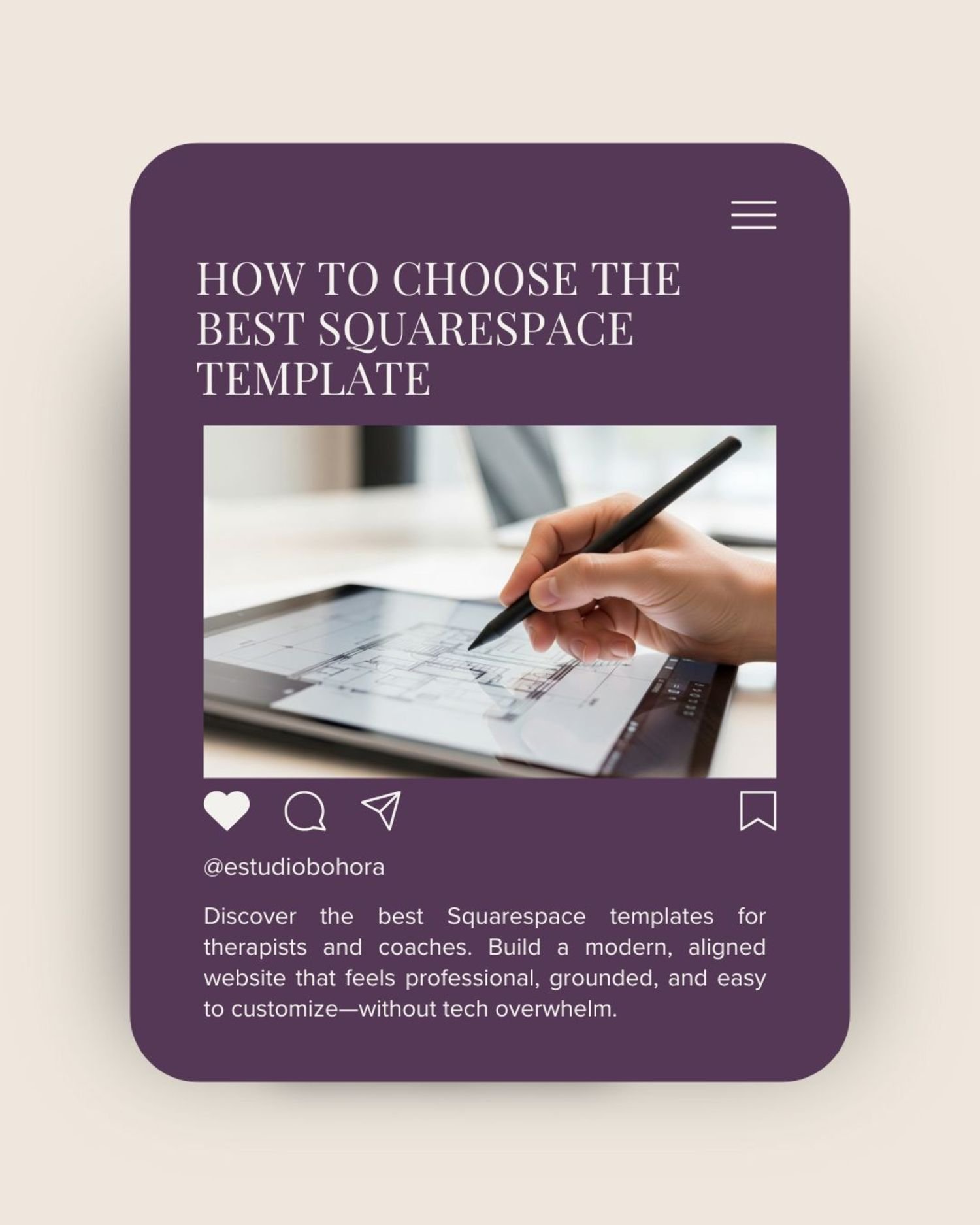 A hand drawing a website wireframe on a tablet, symbolizing the process of choosing the best Squarespace template for therapists, coaches, and service-based professionals.