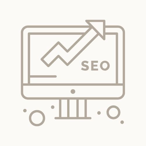 Icon of a computer monitor with an upward trending arrow and the text "SEO"