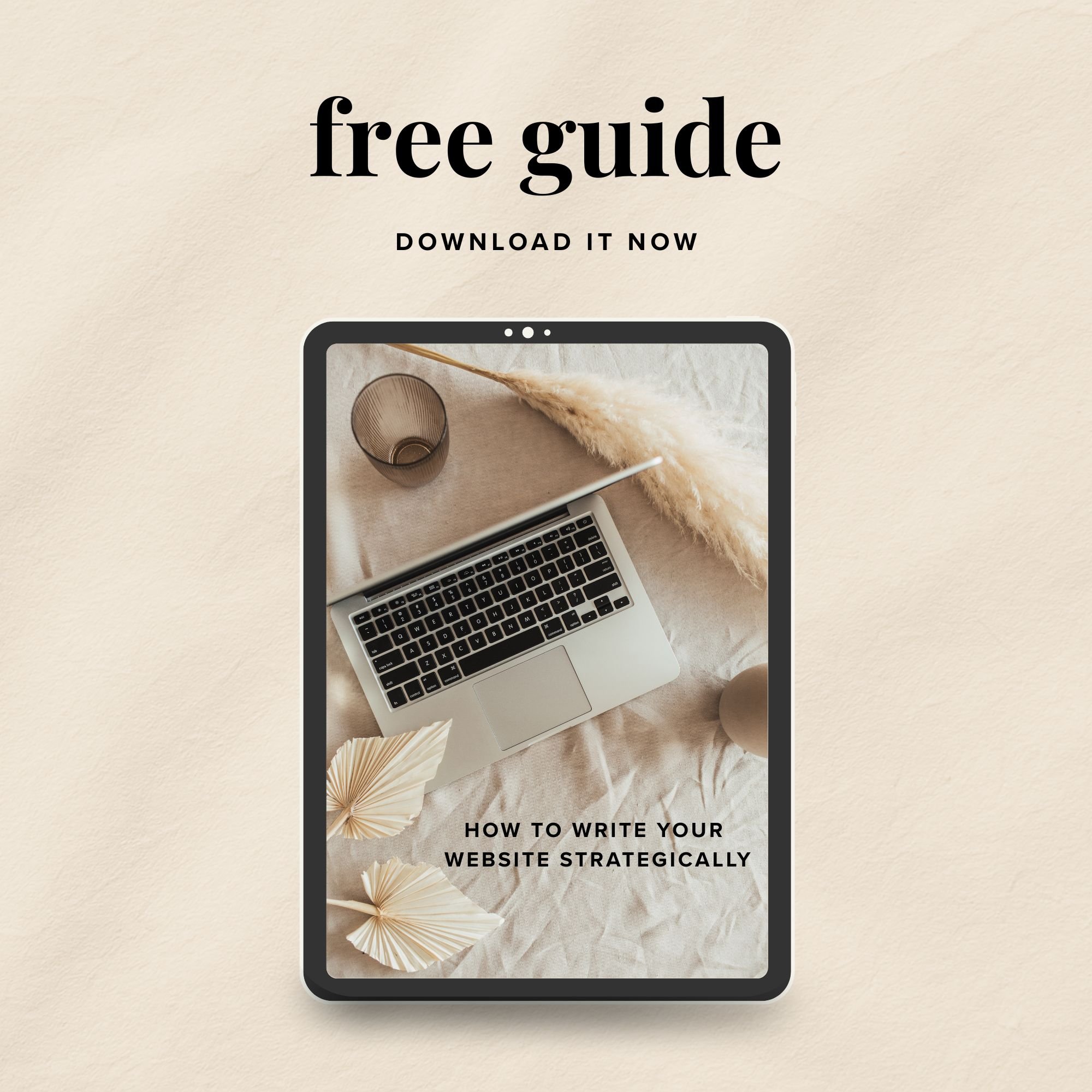 Free website strategy guide by Bohöra shown on tablet, created to help therapists and coaches write clear, client-focused website content