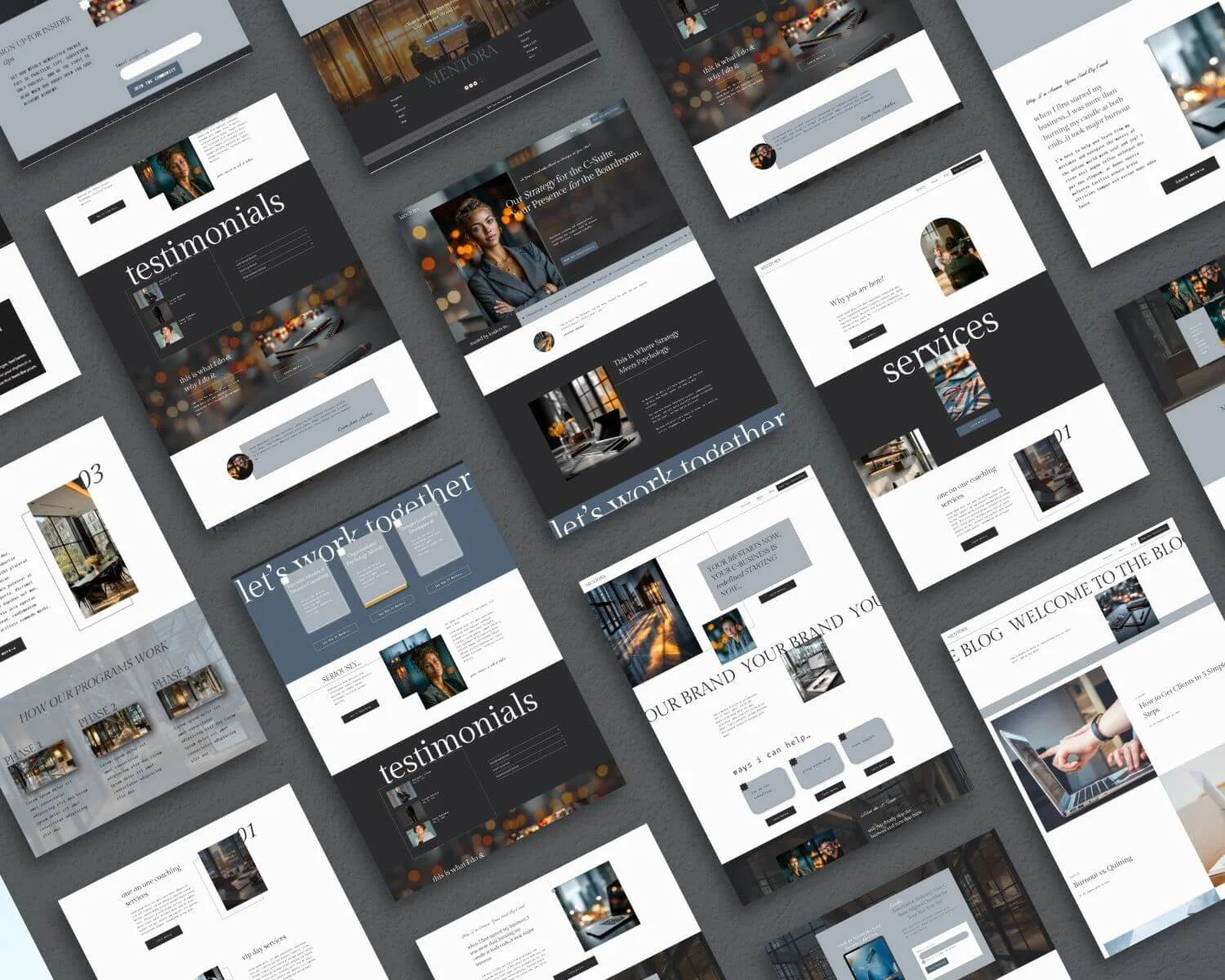 Professional consulting website template for coaches and business consultants on Squarespace, featuring clean layout, strategic sections, and modern corporate branding.