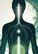 Stylized human silhouette with glowing internal energy channels and detox pathways, representing a holistic detox program