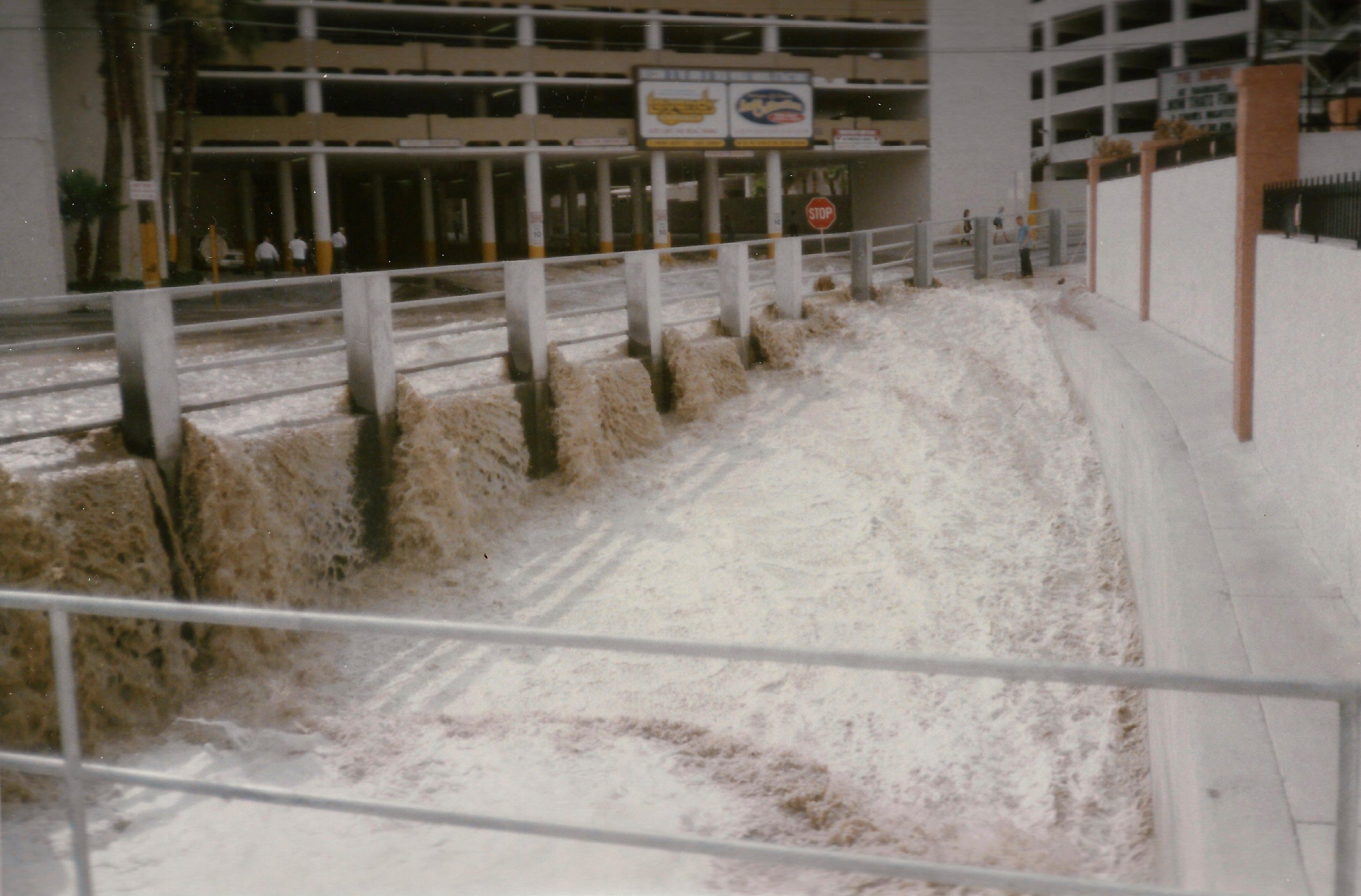 The present day transition from the old above-ground flood channel to an underground drain through the former Koval Quarter.