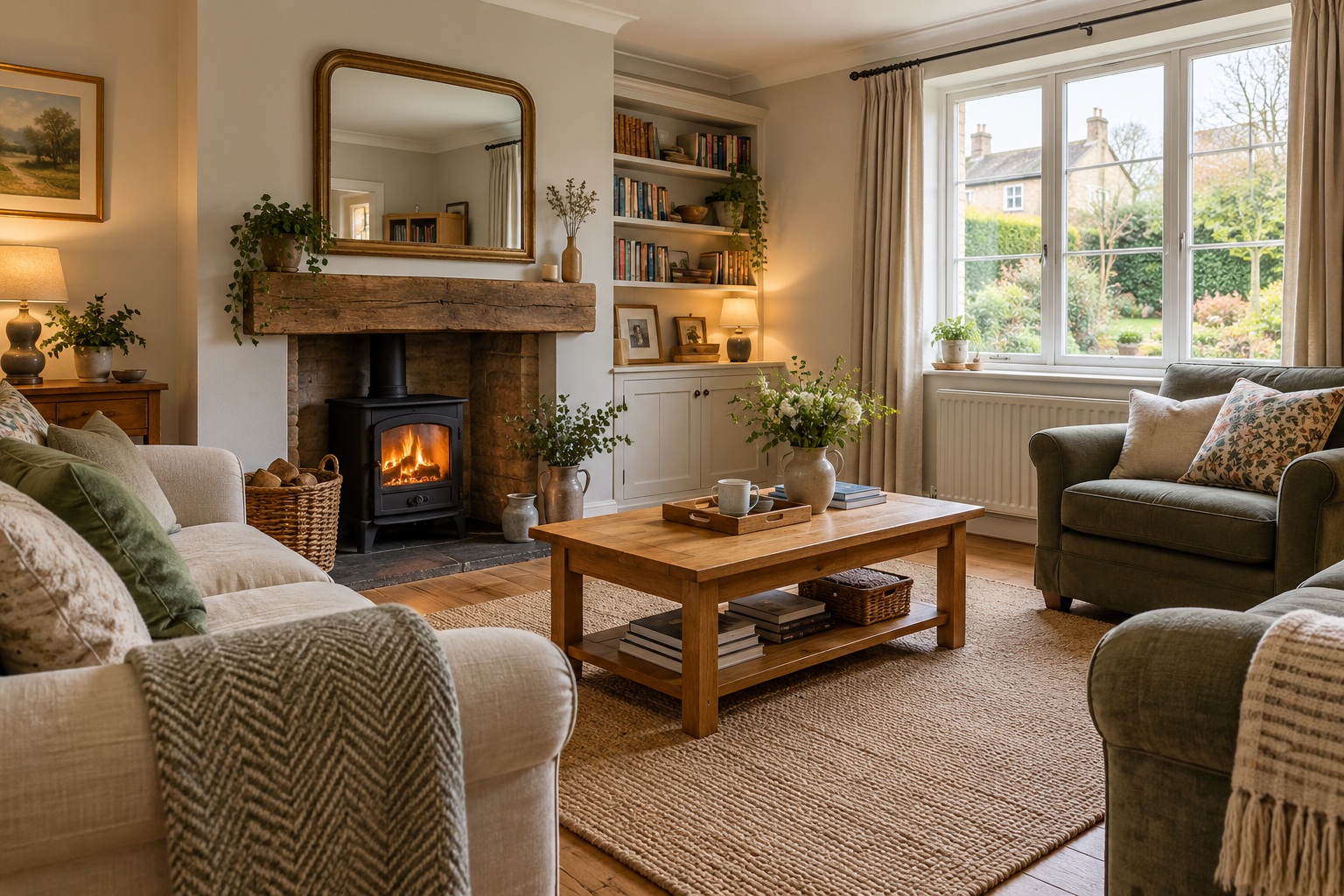 Illustrative living room in a British home prepared for a property viewing