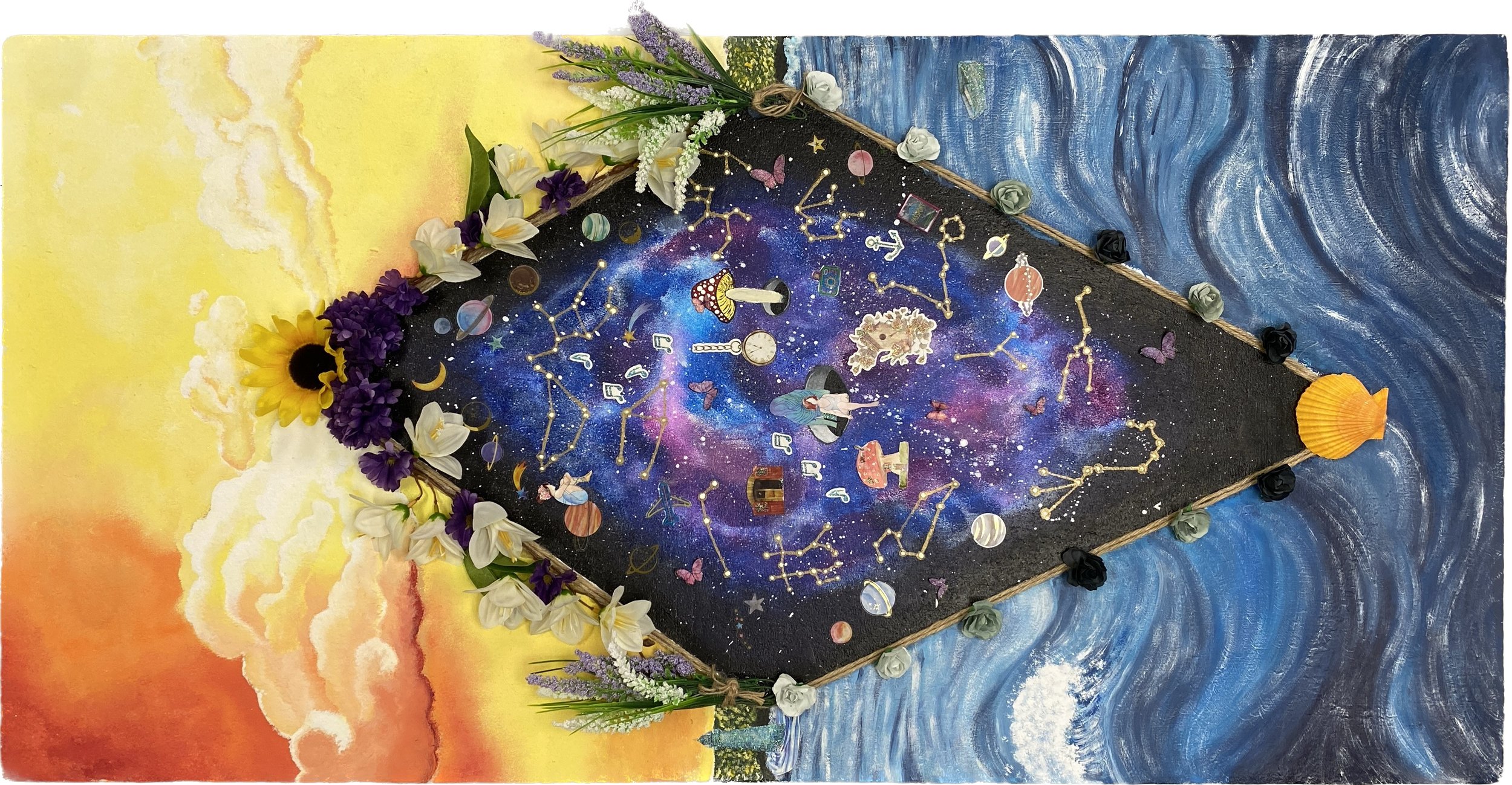 Art 30 Final Project: My Identity (Ceiling Tile with Acrylics and three dimensional features)