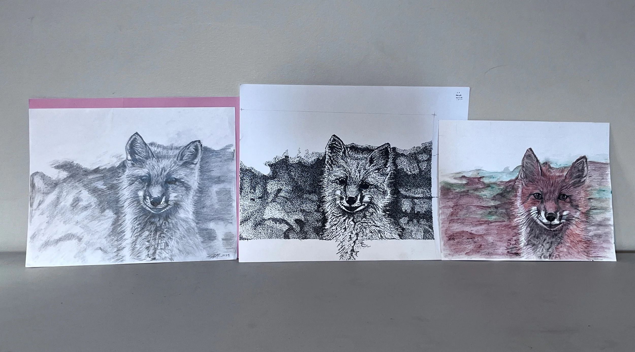 Graphite, Pointellism, Watercolour
