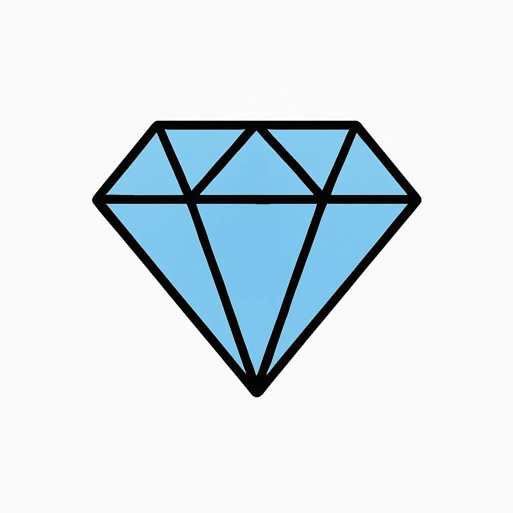 En illustrasjon av en blå diamant med svarte linjer.