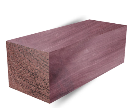 Purpleheart - Janka Hardness 2,520 lb/f - When freshly cut the heartwood of purpleheart can be a dull grayish/purplish brown. Upon exposure—usually within a few days—the wood becomes a deeper eggplant purple. With further age and exposure to UV li