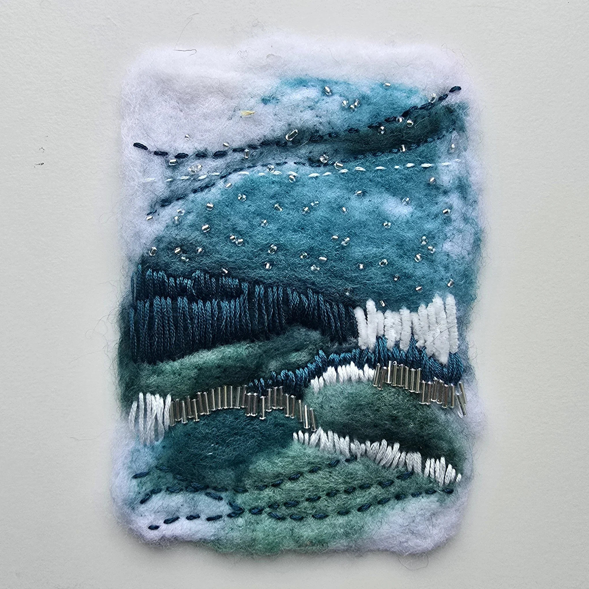 Holiday Series IV | Needle felted wool, embroidery, & beading | 4" x 6" x 0.5"  | $35 (CDN) - SOLD