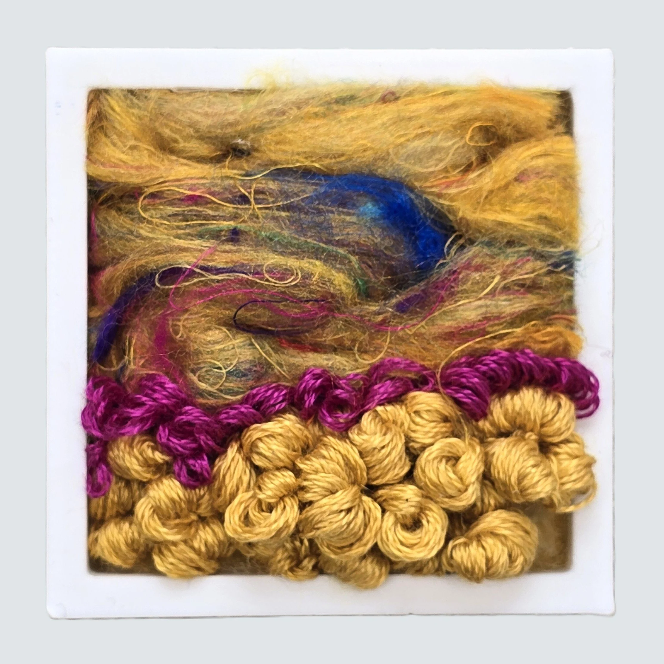 Mini 33 | Needle felted wool & stitching in a white composite frame, includes white plinth | 1.75" x 1.75" x 0.5" | $30