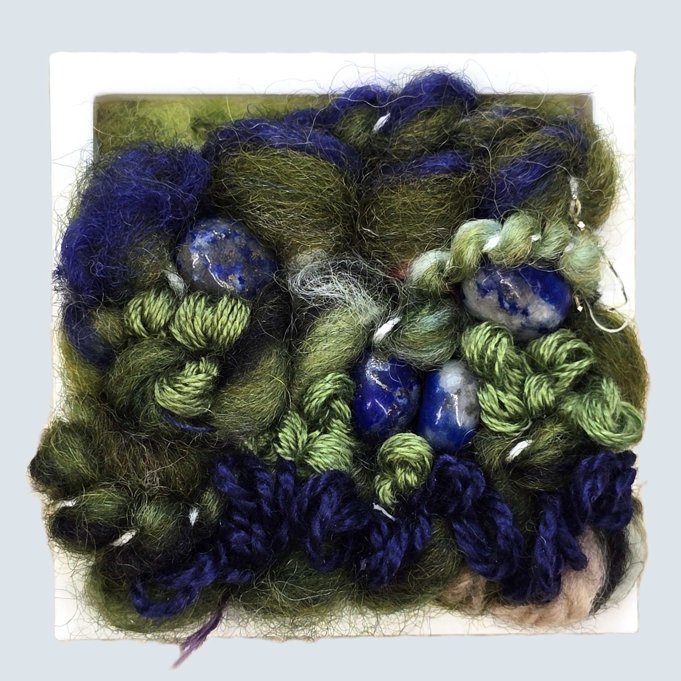 Mini 26 | Needle felted wool & stitching in a white composite frame, includes white plinth | 1.75" x 1.75" x 0.5" | $30