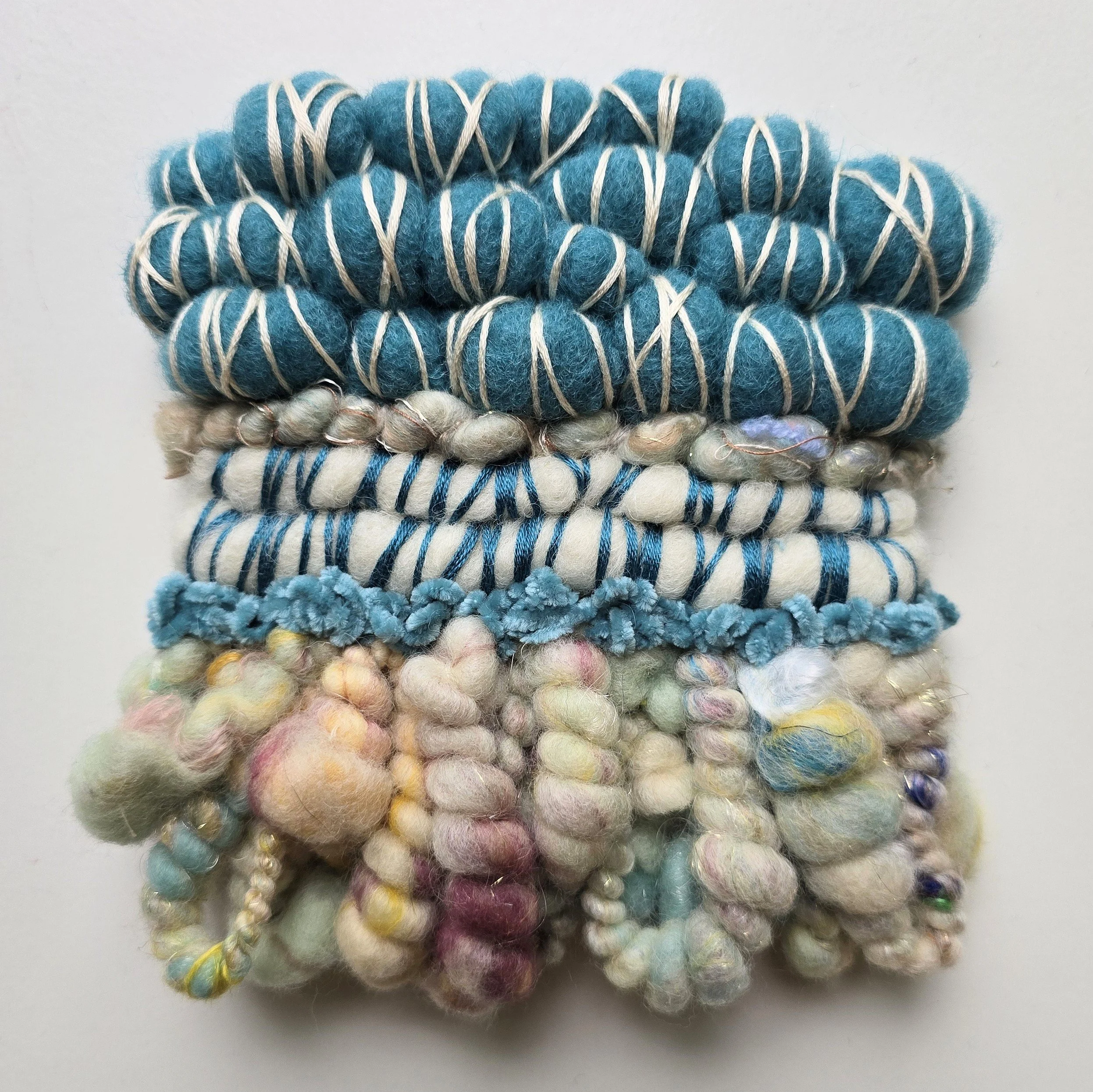 Still Waters Run Deep III | Needle felted wool, hand-spun art yarn, chenille, & embroidery, mounted on board & ready to hang | 6" x 6" | $35 (CDN) - SOLD