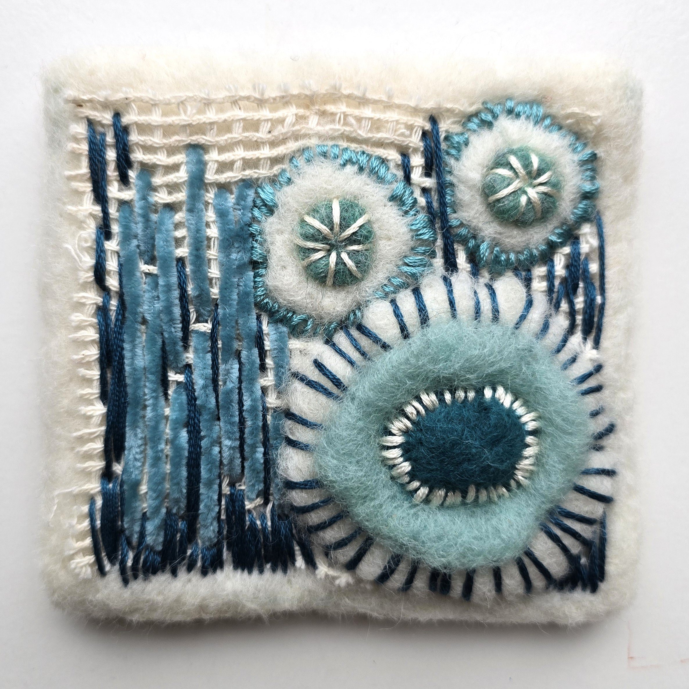 Welcome To My Garden II | Needle felted wool, chenille, & embroidery, mounted on board & ready to hang | 4" x 4" | $20 (CDN) - SOLD