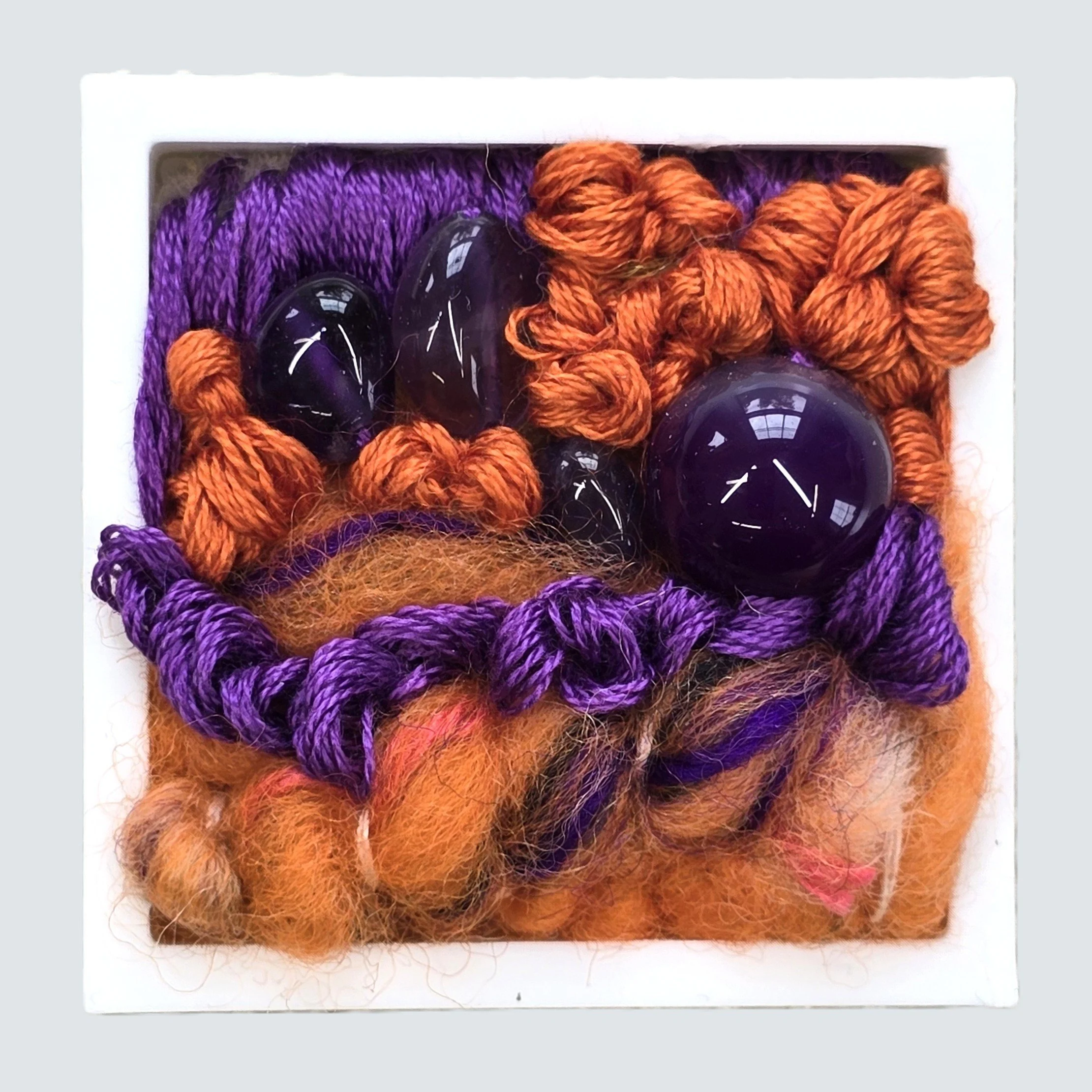 Mini 27 | Needle felted wool & stitching in a white composite frame, includes white plinth | 1.75" x 1.75" x 0.5" | $30