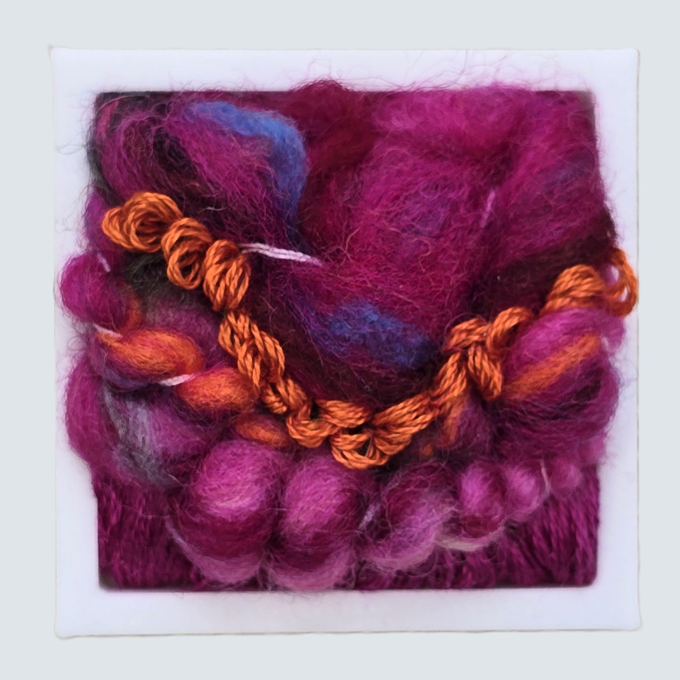Mini 32 | Needle felted wool & stitching in a white composite frame, includes white plinth | 1.75" x 1.75" x 0.5" | $30