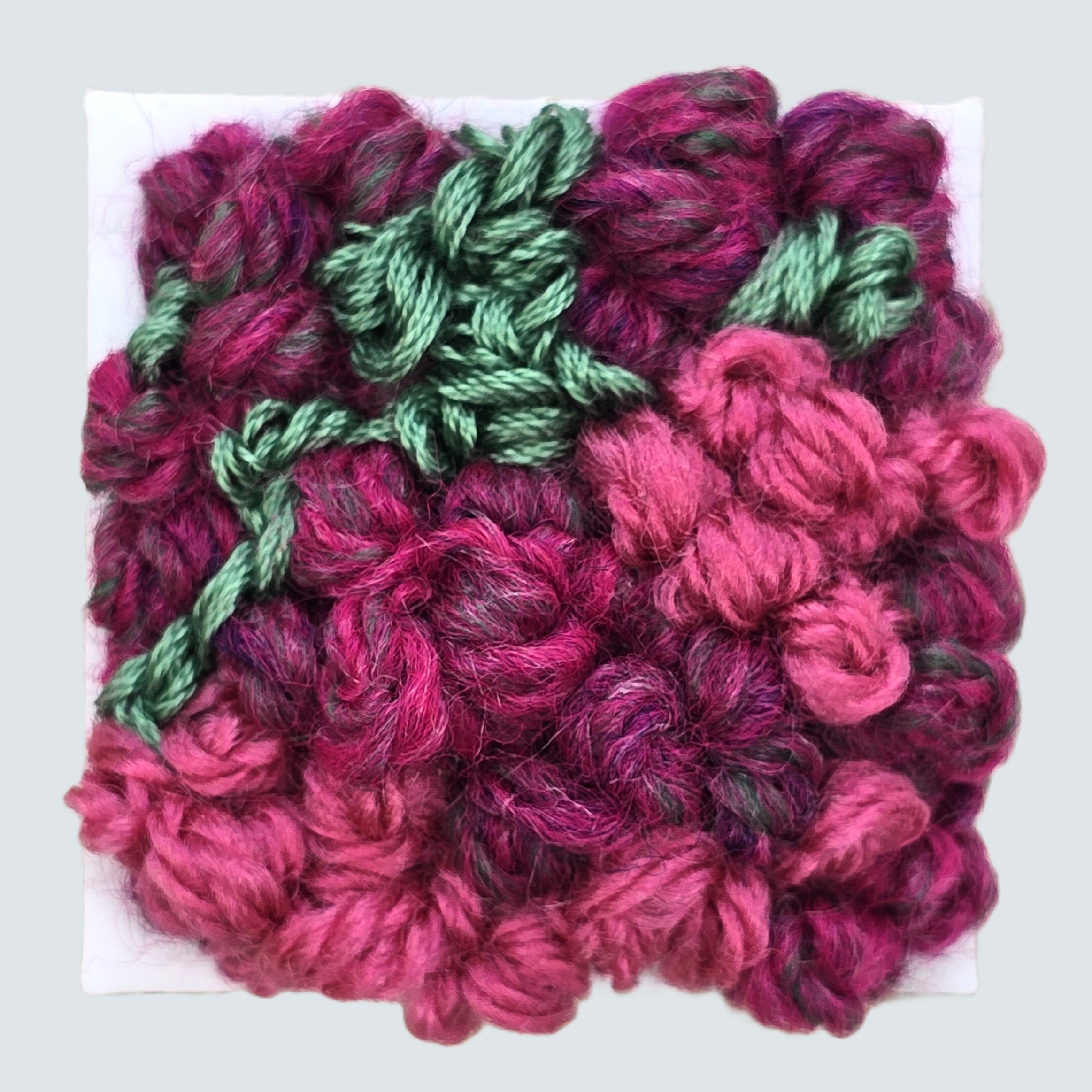 Mini 28 | Needle felted wool & stitching in a white composite frame, includes white plinth | 1.75" x 1.75" x 0.5" | $30