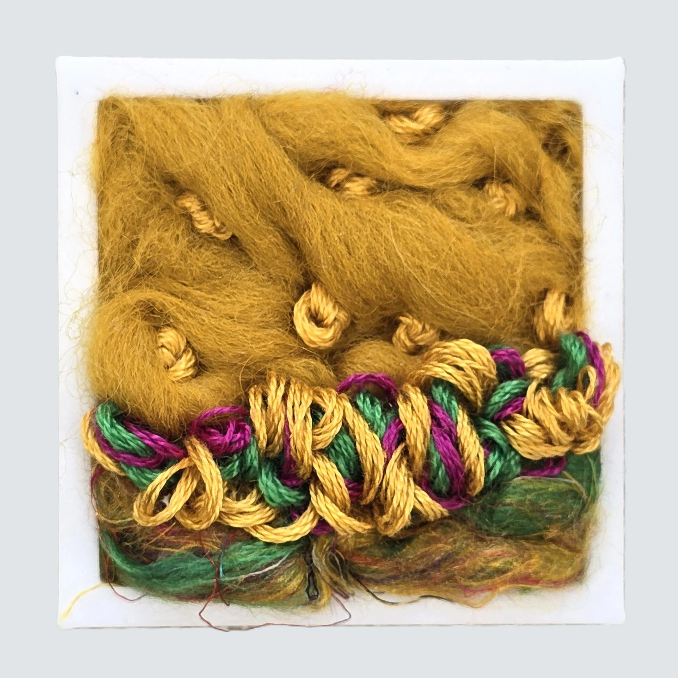 Mini 40 | Needle felted wool & stitching in a white composite frame, includes white plinth | 1.75" x 1.75" x 0.5" | $30