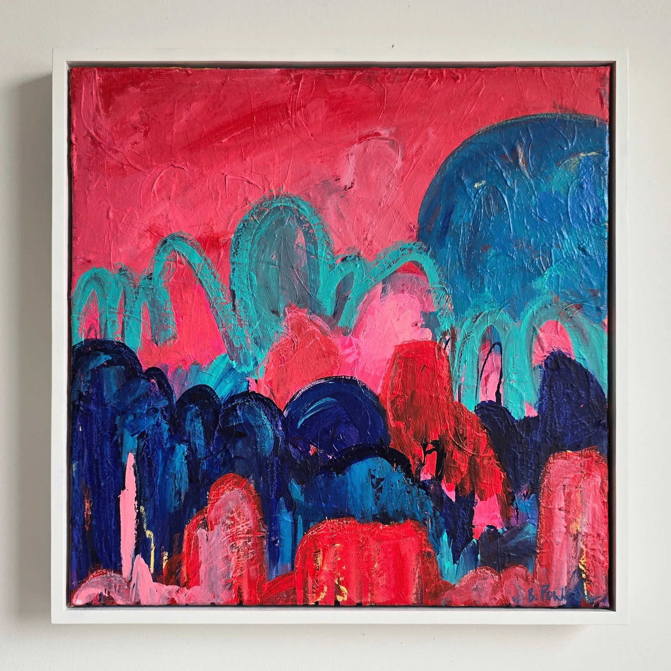 Magic Sky | Acrylic on stretched canvas in solid wood frame with white painted finish | 19" x 19" x 2" | $750 (CDN)