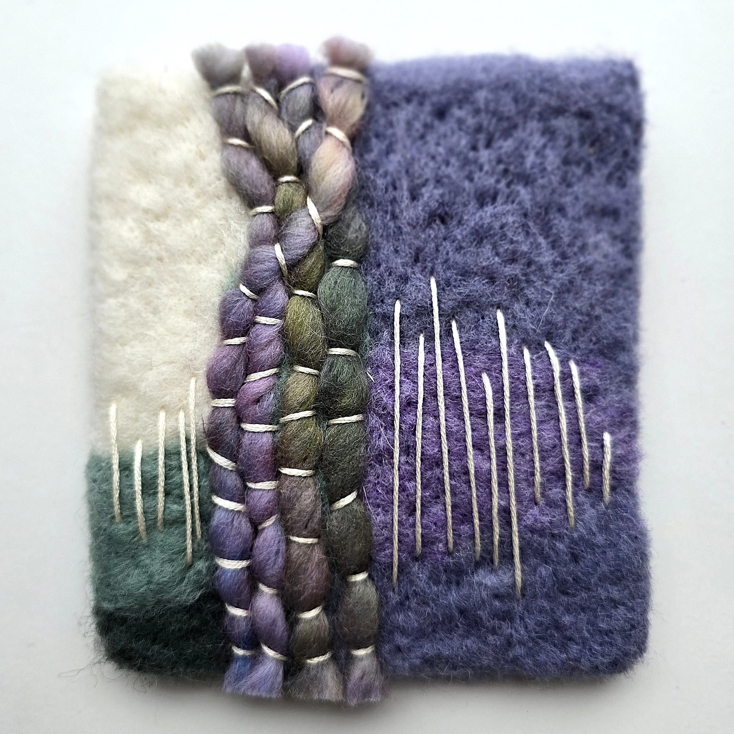 Heather & Sage IV | Needle felted wool, hand-spun yarn, & embroidery, mounted on board & ready to hang | 4.5" x 5" | $25 (CDN) - ON HOLD