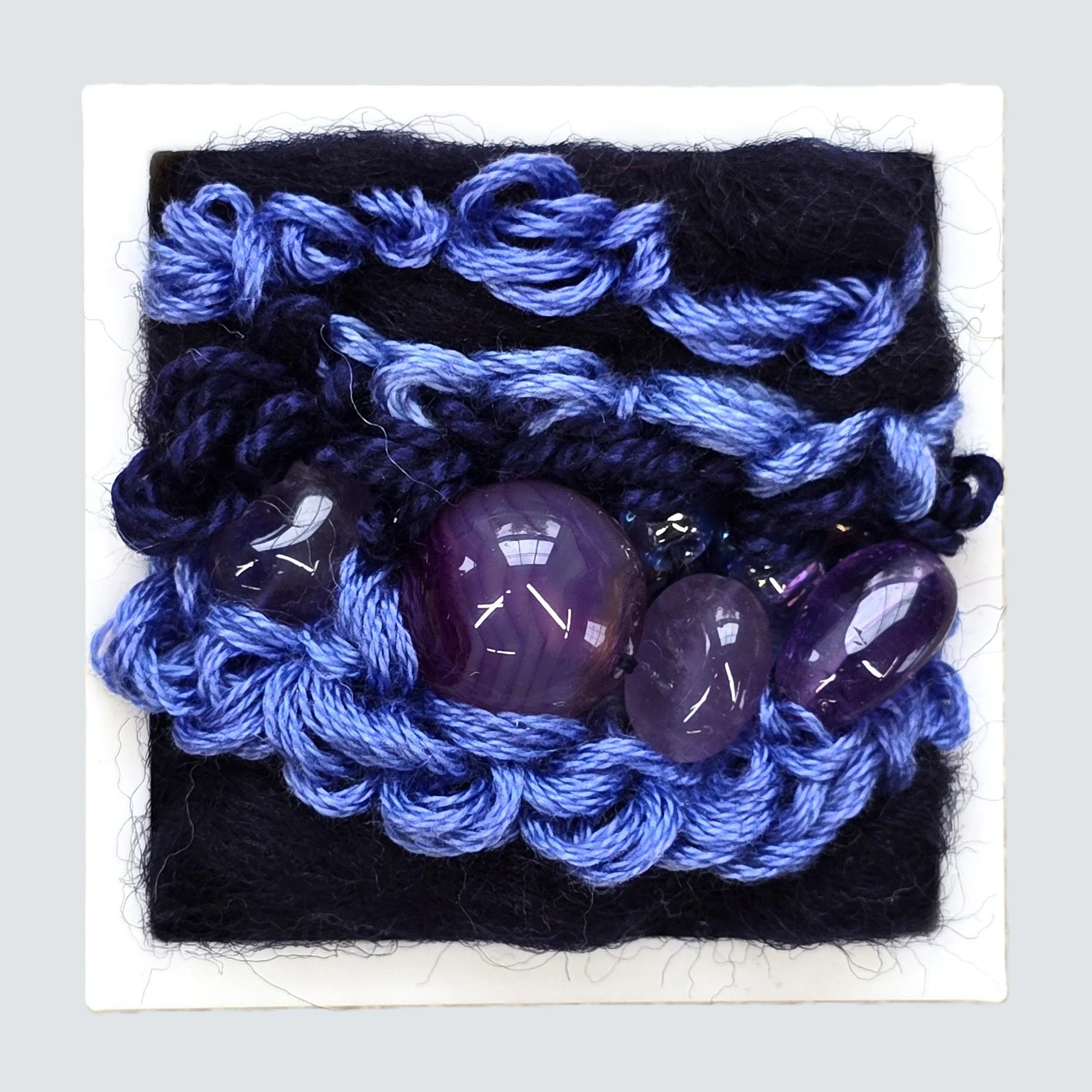 Mini 36 | Needle felted wool & stitching in a white composite frame, includes white plinth | 1.75" x 1.75" x 0.5" | $30