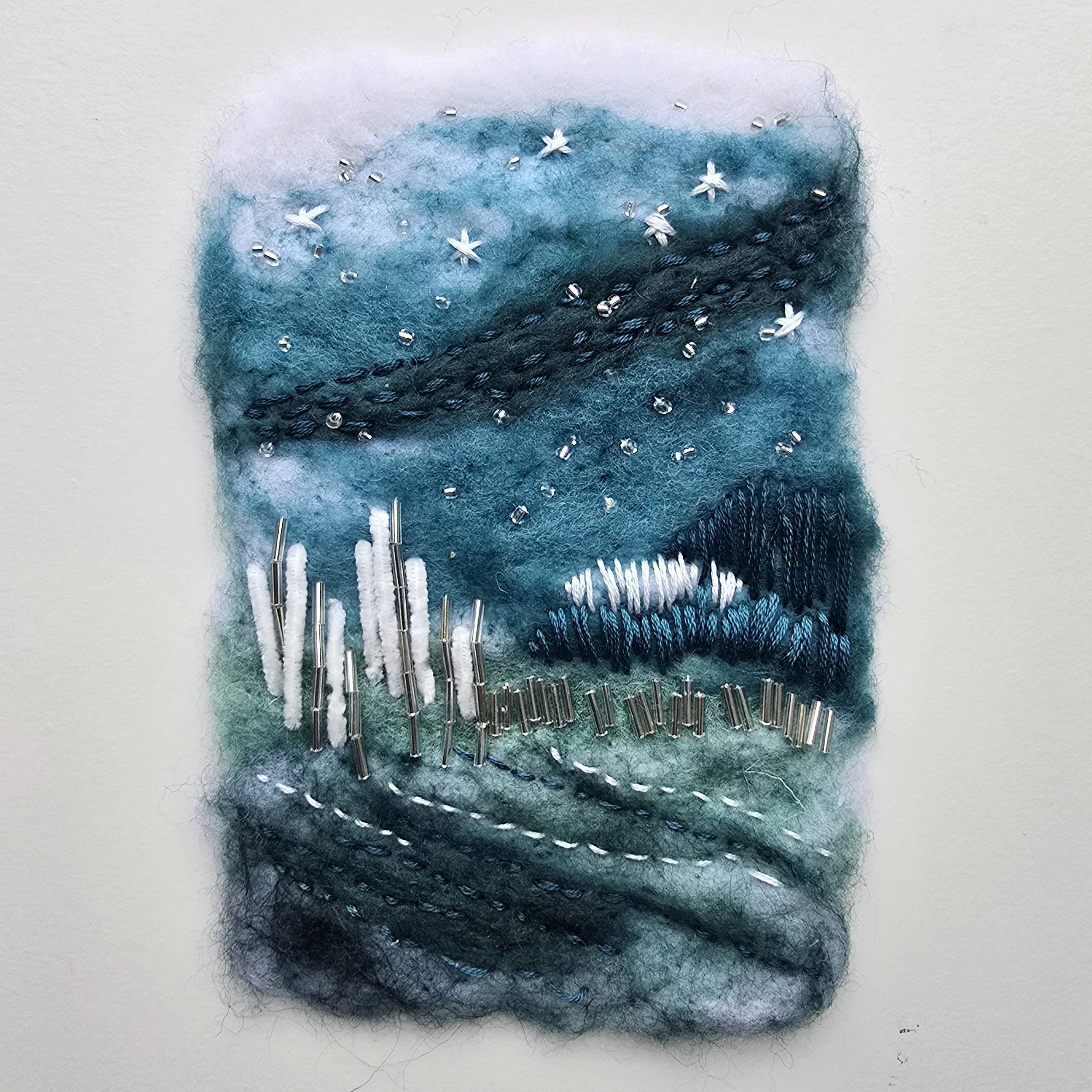 Holiday Series I | Needle felted wool, embroidery, & beading | 4" x 6" x 0.5"  | $35 (CDN) - SOLD