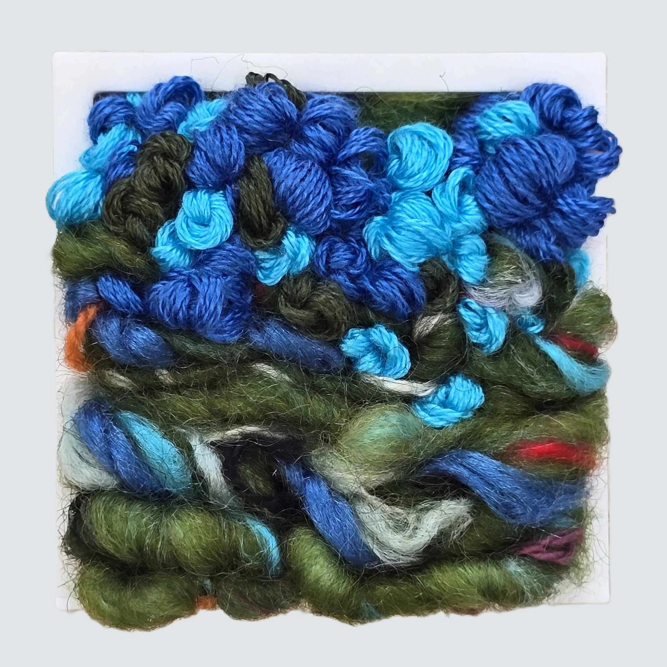 Mini 23 | Needle felted wool & stitching in a white composite frame, includes white plinth | 1.75" x 1.75" x 0.5" | $30