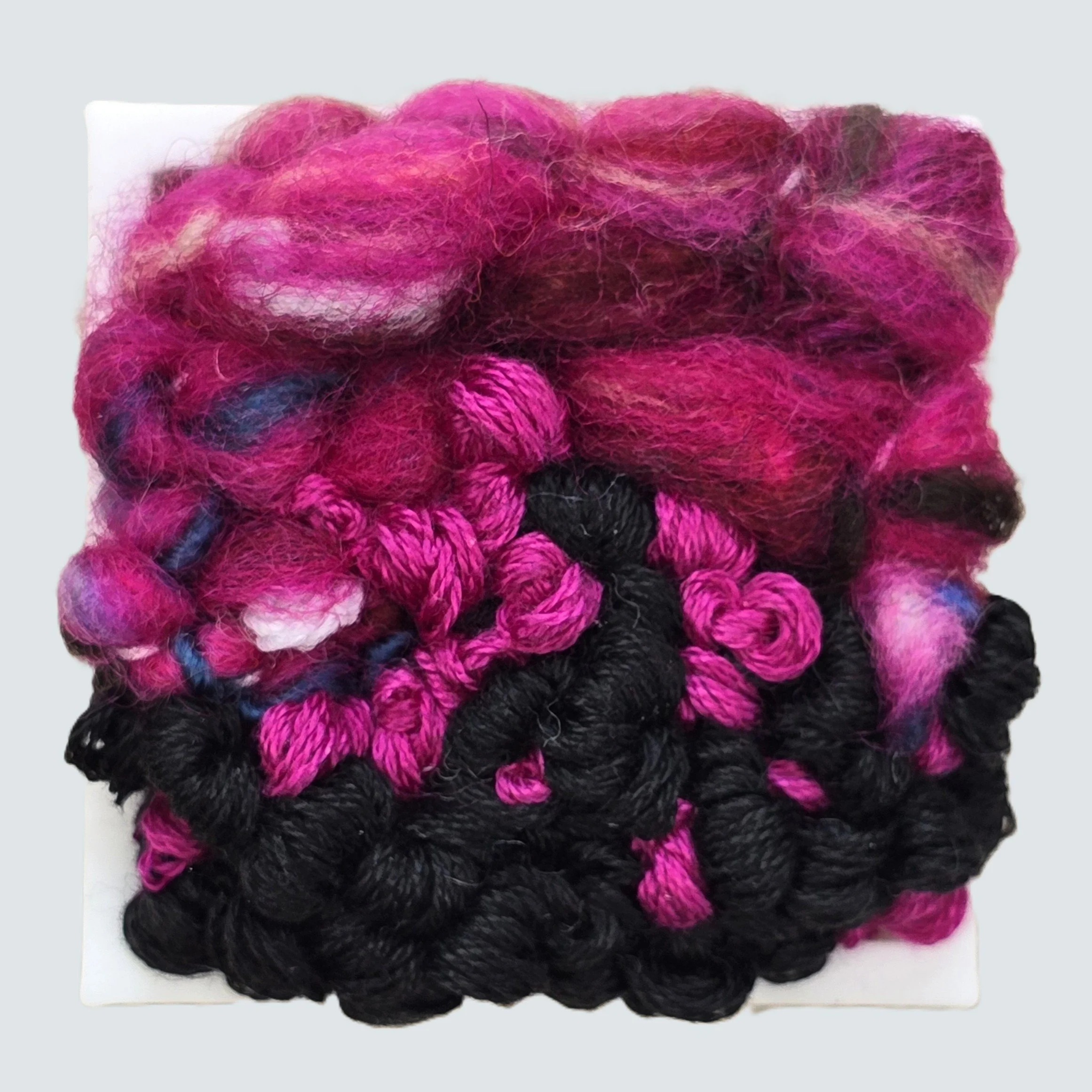 Mini 31 | Needle felted wool & stitching in a white composite frame, includes white plinth | 1.75" x 1.75" x 0.5" | $30