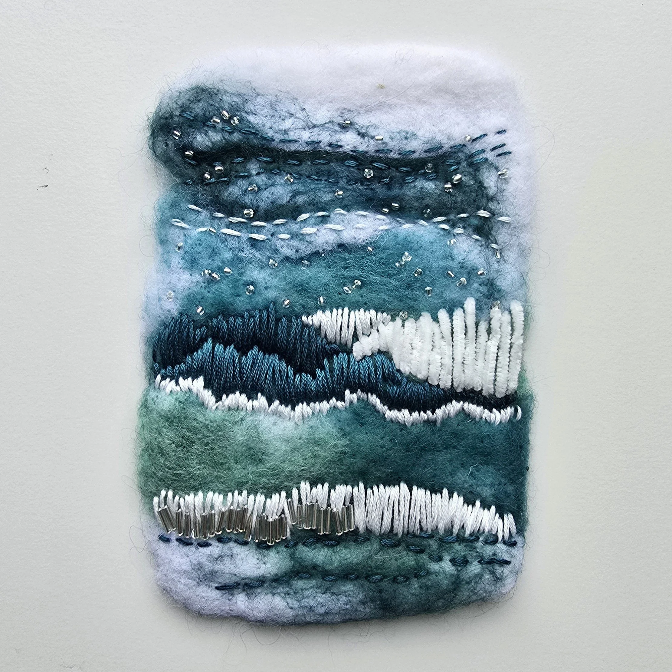 Holiday Series IV | Needle felted wool, embroidery, & beading | 4" x 6" x 0.5"  | $35 (CDN) - SOLD